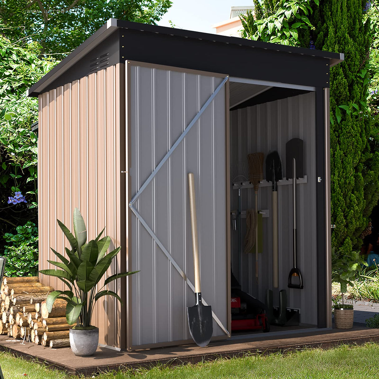 AECOJOY 5' x 3' Outdoor Storage Shed, Small Metal Shed (16.6 Sq.Ft Land) with Design of Lockable Door, Utility and Tool Storage for Garden, Backyard, Patio, Outside use. AECOJOY