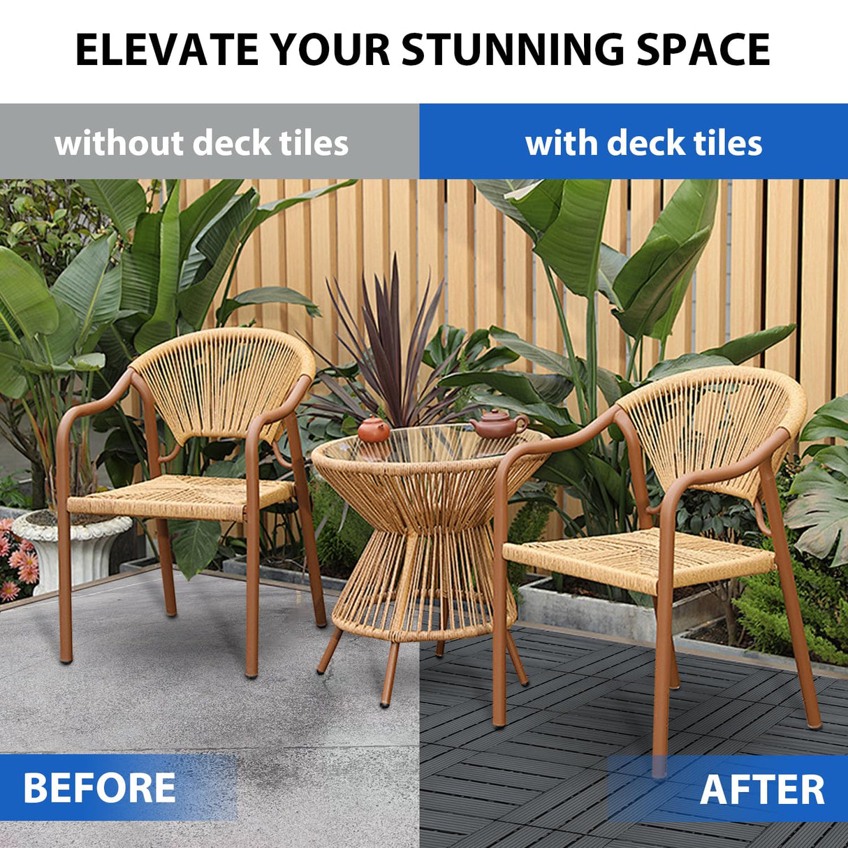 27 PCS 12x12 Inch Interlocking Deck Tiles - Waterproof All-Weather Outdoor Patio Flooring for Pool, Balcony, Backyard, Porch & Garden, Dark Grey KEDY