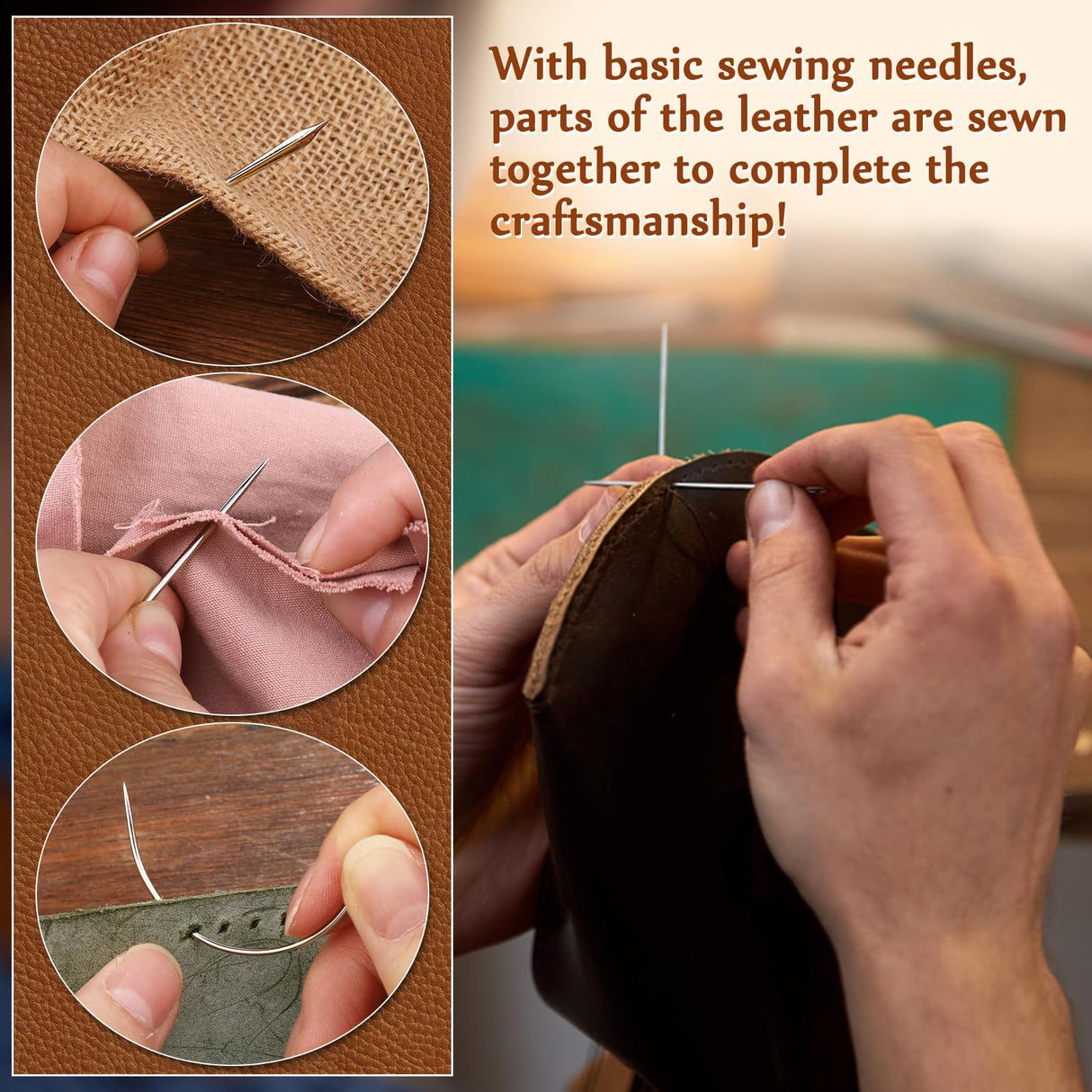 Leather Working Tools, Leather Craft Tools with Edge Beveler, Skiver, Stitching Tools Sewing Needles, Groover Skiving for Leather Repair for Craft Beginner Adults SOCNITC