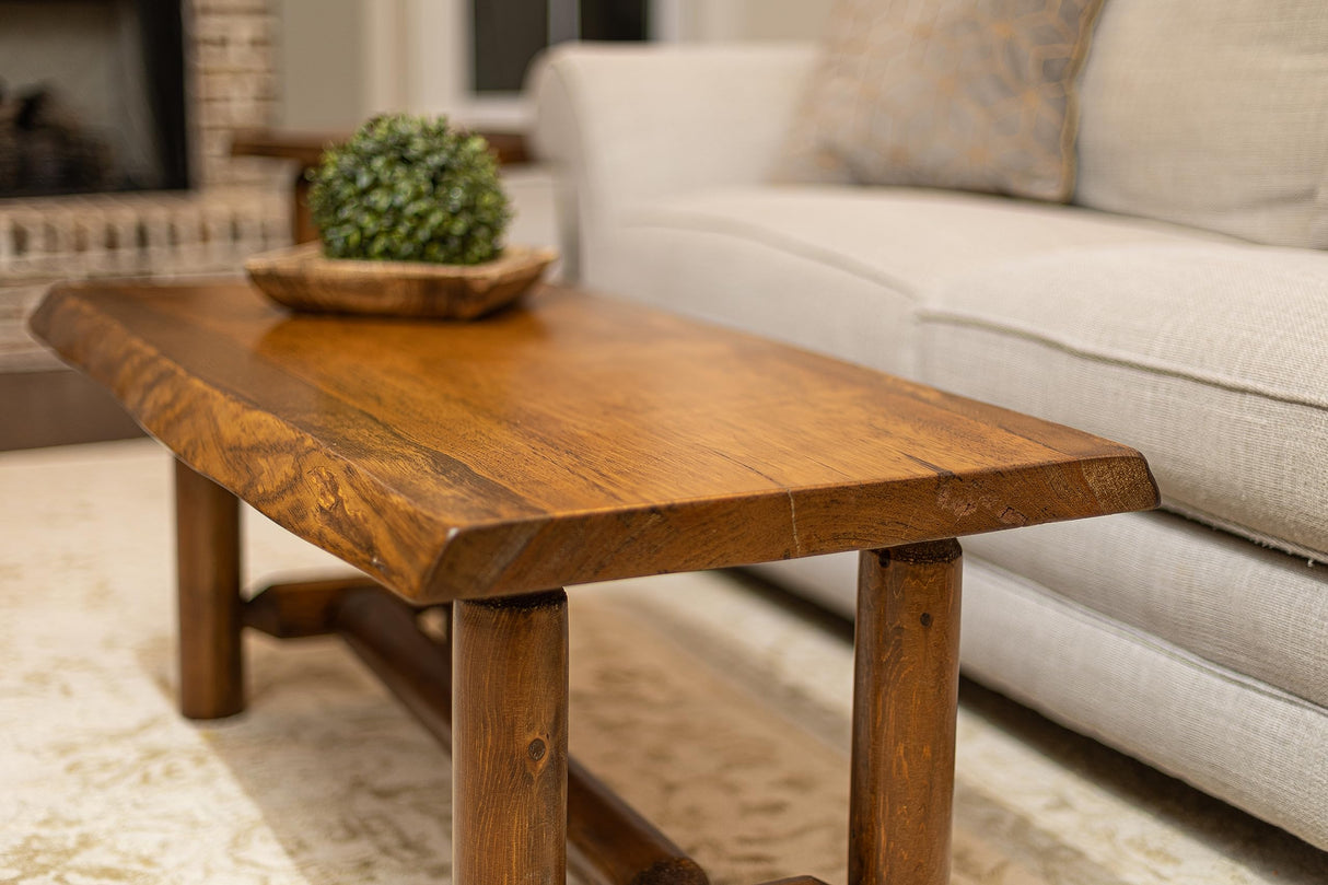 Rustic Log Coffee and End Table Sets of 3 - Pine and Cedar - Live Edge Rustic Furniture - Living Room Furniture - Awesome Wooden End Tables - Side Tables for House - Honey Pine Coffee Table Southern Rustic Logwerks