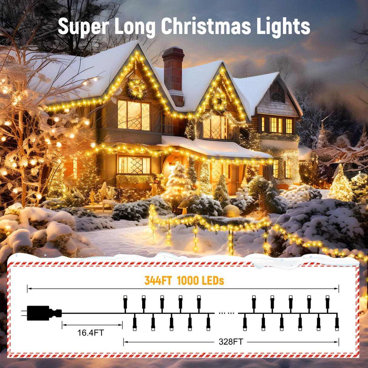 Minetom 328 Ft 1000 LED Christmas Tree Lights Outdoor Indoor String Lights with 8 Modes Waterproof Twinkle Xmas Light with Remote, Plug in Rice Lights for Tree Room Yards Patio Christmas Decorations Minetom