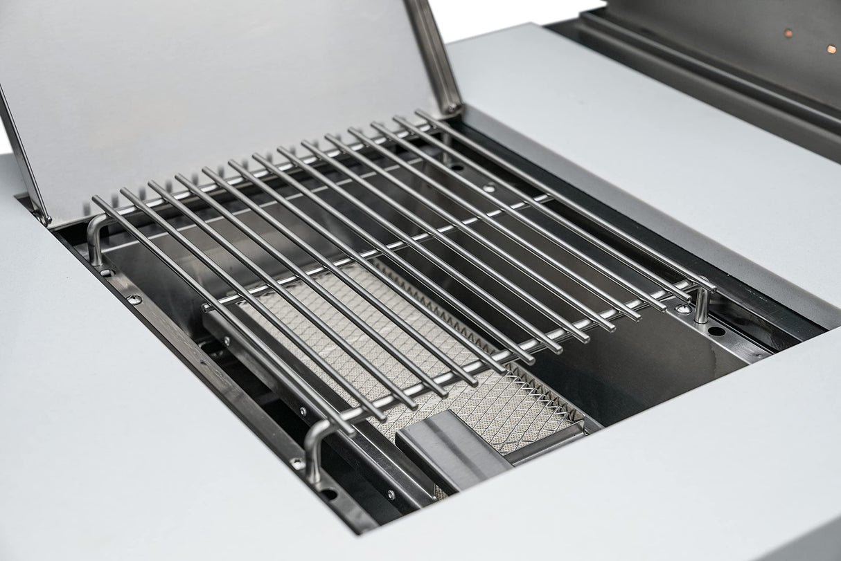 Mont Alpi MAi805-D90 44-inch 6-Burner 115000 BTU 90 Degree Corner Deluxe Stainless Steel Gas Outdoor Kitchen Barbecue Island Grill + Infrared Side Burner + Granite Countertops + Storage Drawers Mont Alpi