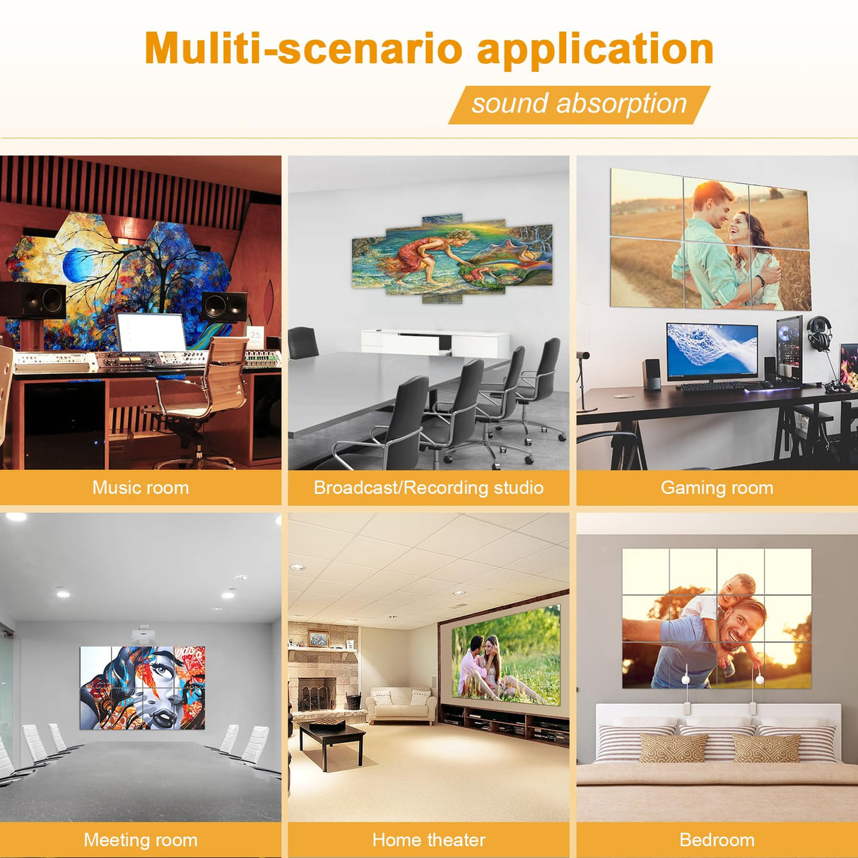 MecTo 10 Pack Custom Soundproof Panels, Personalized Sound Absorbing Wall Art, Customized Acoustic Panels, Self-Adhesive Acoustic Panels Home & Office Decor (78.7×39.3in) MecTo