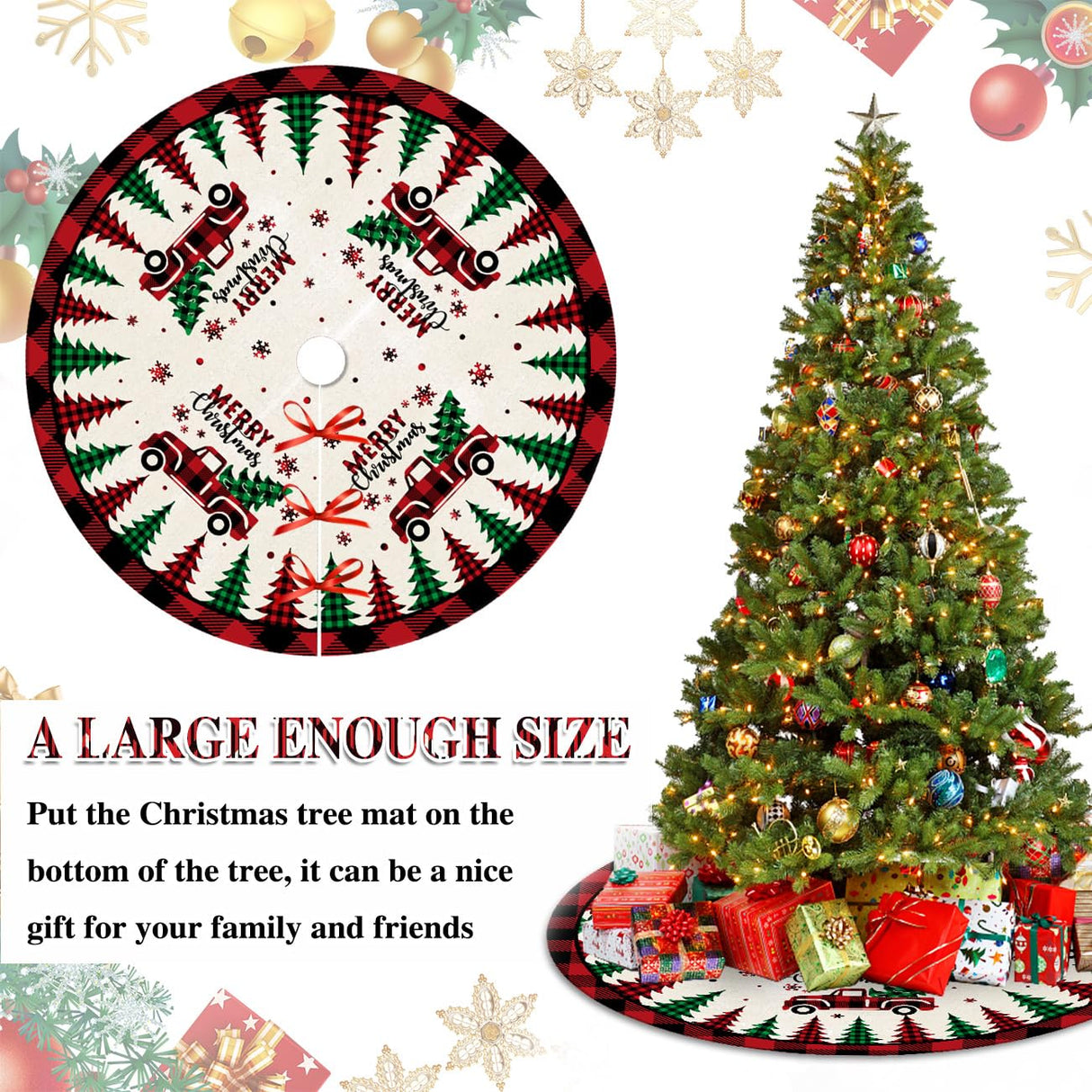 Christmas Tree Skirt Red Buffalo Plaid Xmas Tree Skirts Mat 48 Inches for Indoor Outdoor Christmas Tree Holiday Party Merry Christmas Signs Tree Skirts for Holiday Decorations ssailue decor