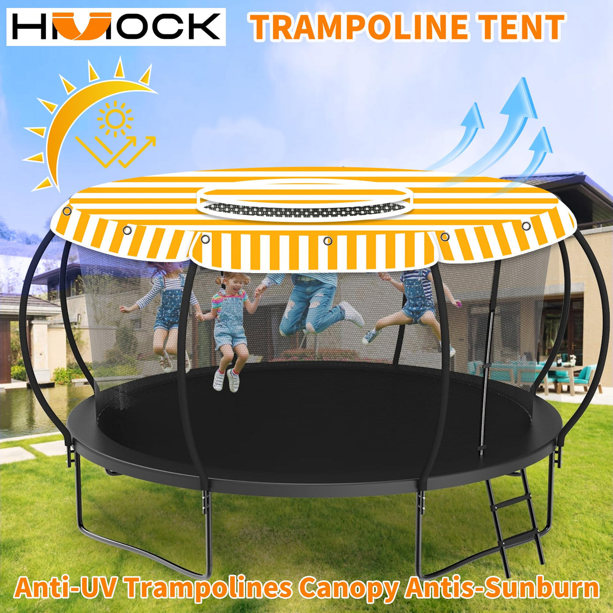 HMOCK Trampoline Shade Cover 16 Ft Round with Air Vent Anti-UV No Standing Water Suitable for 16Ft Round Trampoline Accessories 16ft Yellow HMOCK