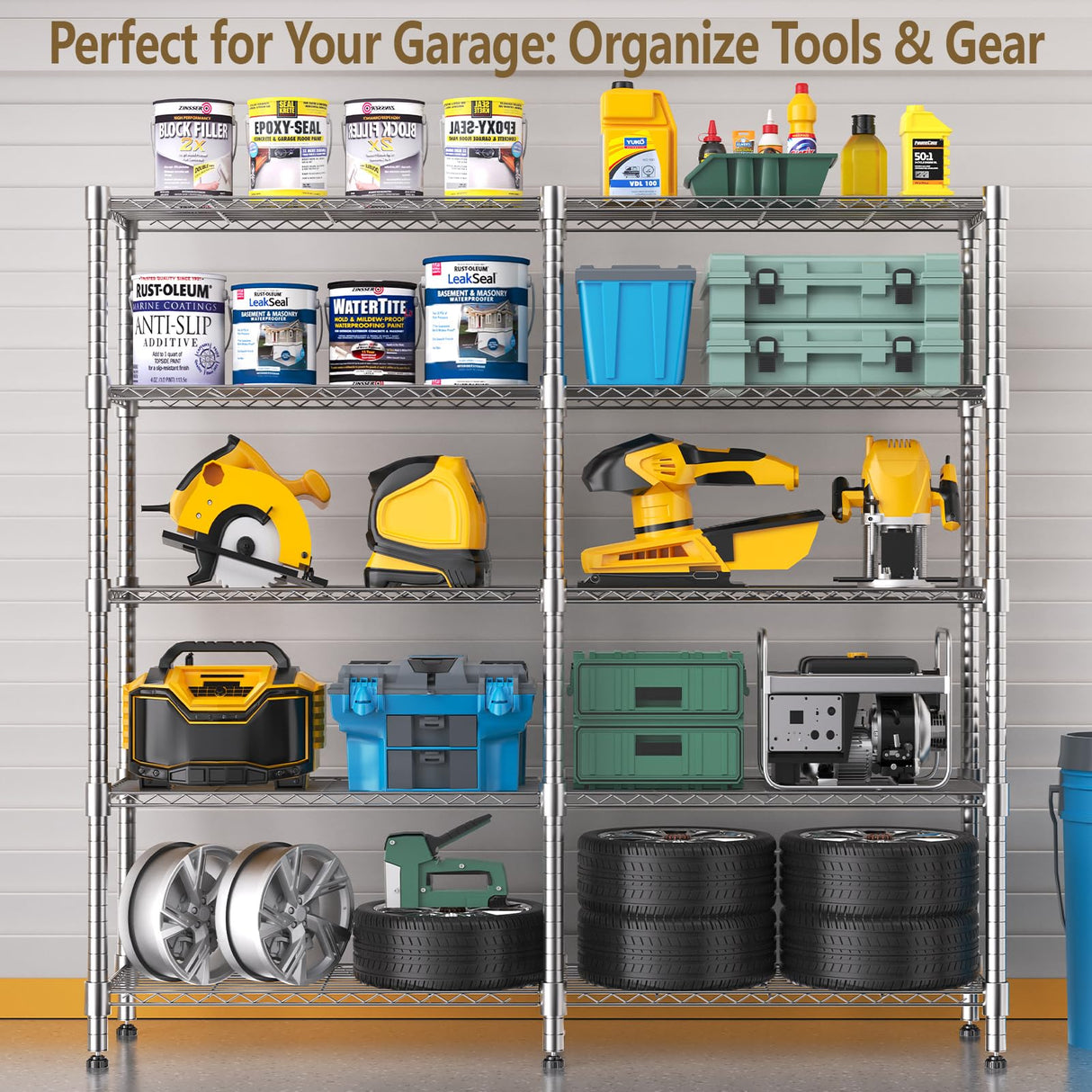 Himimi Storage Shelves-5 Tier Heavy Duty Wire Shelving Unit with Leveling Feet, 1500LBS Adjustable Metal Shelves Organizer for Kitchen Garage Pantry Laundry, 60" W*14" D*72" H, Silver Himimi