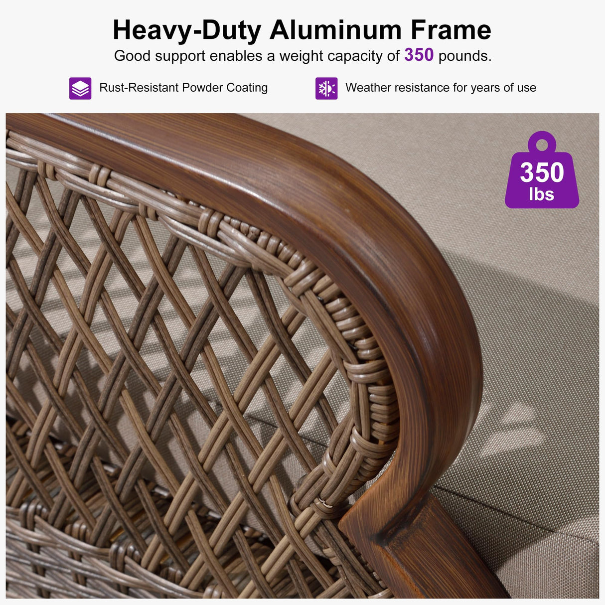 PURPLE LEAF Outdoor Dining Set for 6 All Weather Wicker Patio Dining Set with Hand-Woven Rattan Swivel Dining Chais and Rectangular Aluminum Table for Garden Deck Backyard Kitchen PURPLE LEAF