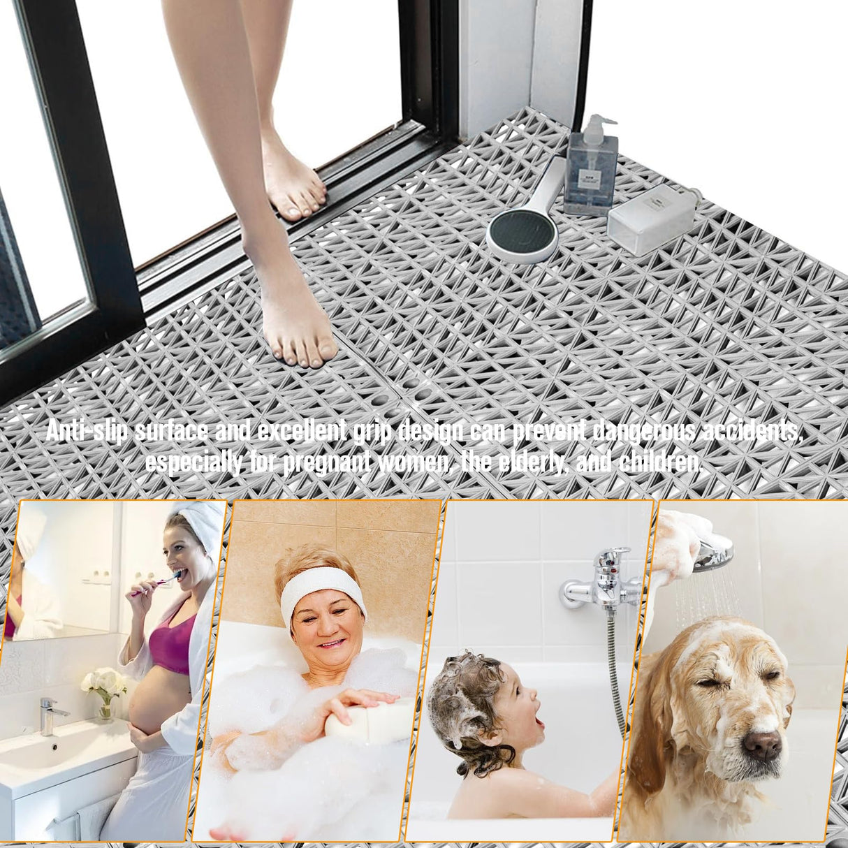 12 Pcs Drainage Mat Modular Interlocking Cushion 11.8" x 11.8" Interlocking Garage Floor Tiles Non-Slip Splicing Interlocking Rubber Floor Tiles for Drain, Deck, Pool, Outdoor/Indoor (Grey) JOHAHTANG