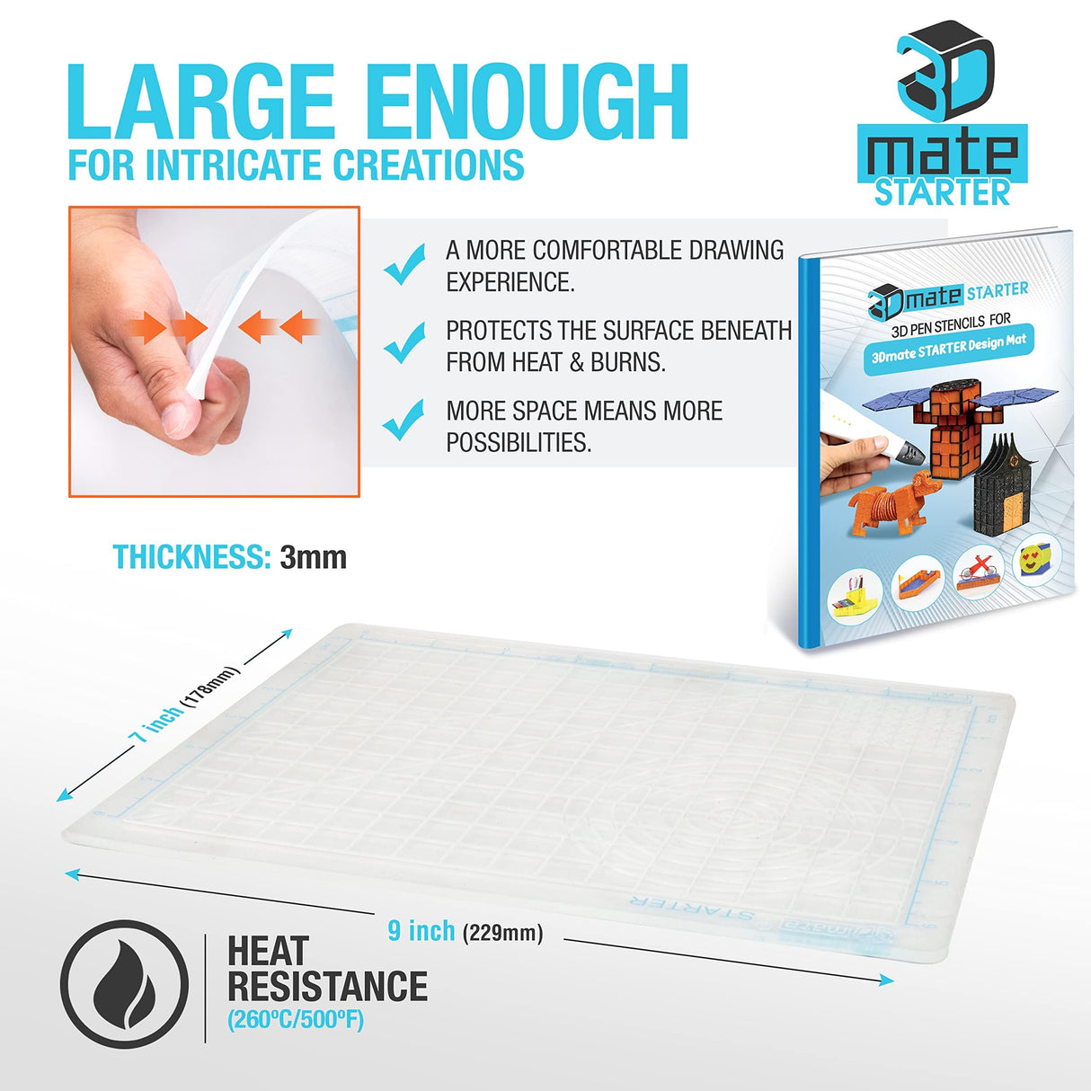 3D Pen Filament with Silicon Design Mat and Compatible Stencils Book with 11 Templates - 1.75mm PLA Plastic Refills - 110 Meter of Assorted Filament for 3D Drawing and Doodling 3Dmate