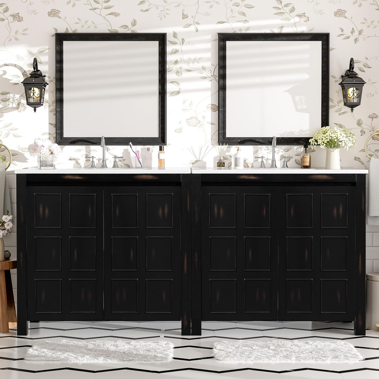 72" Double Sink Bathroom Vanity with Double Sink Set, Wood Modern Bathroom Vanity with Double Sink and Doors,(Mirror not Included) Virubi