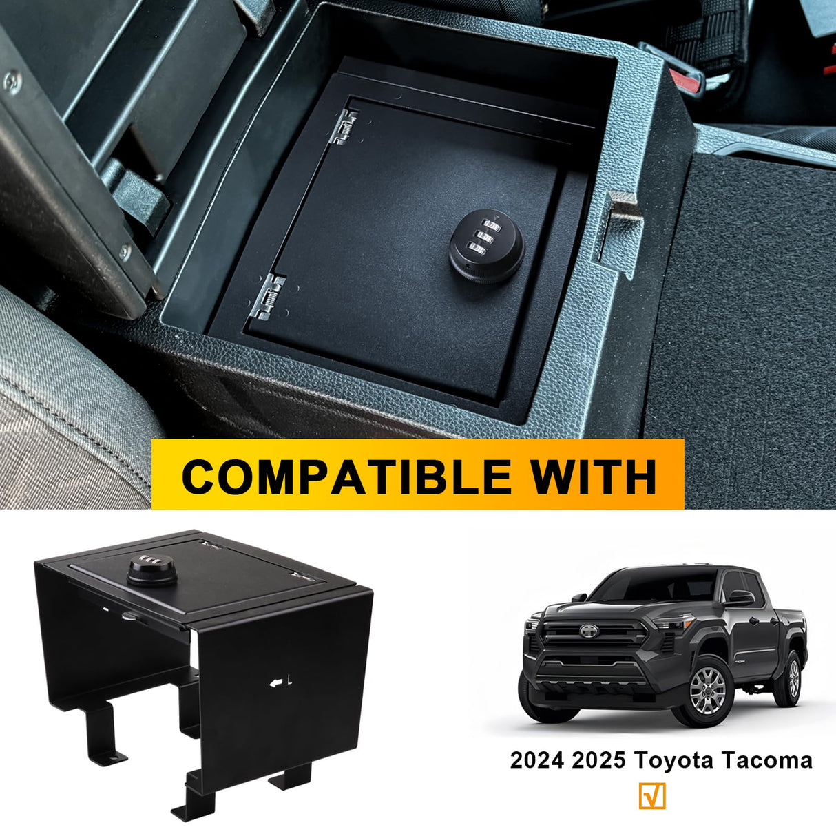BESTAOO Center Console Gun Safe for Armrest Console Gun Vault Lock Security Storage Organizer Box Compatible with 2024 2025 Toyota Tacoma Car Safety Security Anti-Theft 3-Digit Locking Device Black BESTAOO
