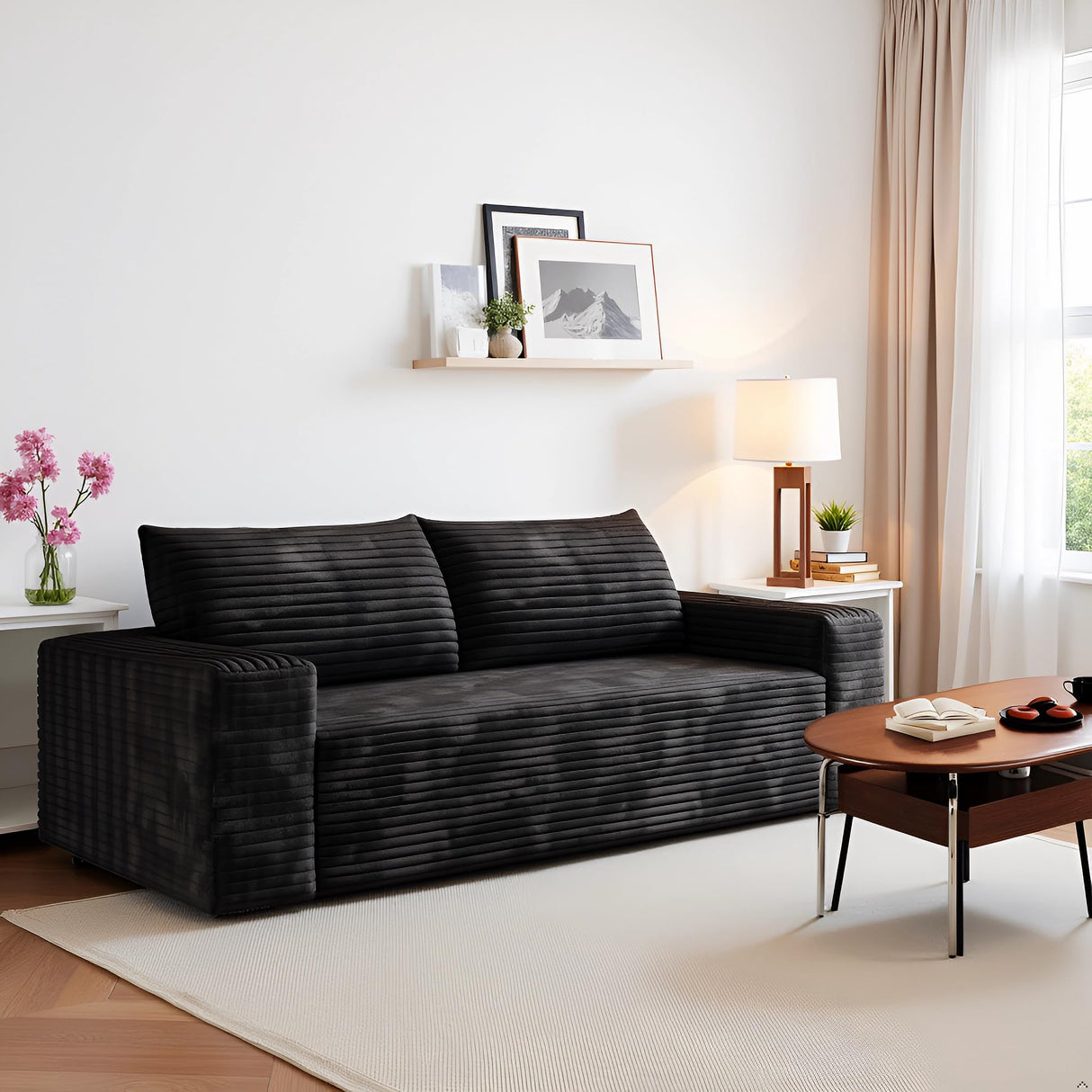 71" Small Couches for Small Spaces, Memory Foam loveseat Corduroy Couch in a Box, Compressed Boneless Sofa for Living Room Bedroom, Apartment Furniture, No Assembly Required, Black JINGLING