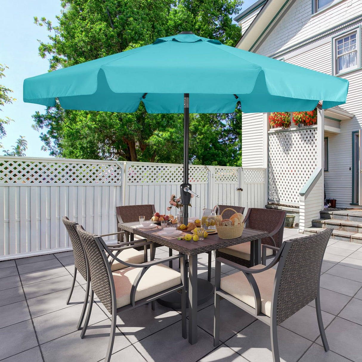 MASTERCANOPY Valance Patio Umbrella for Outdoor Table Market -8 Ribs (10ft, Turquoise) MASTERCANOPY