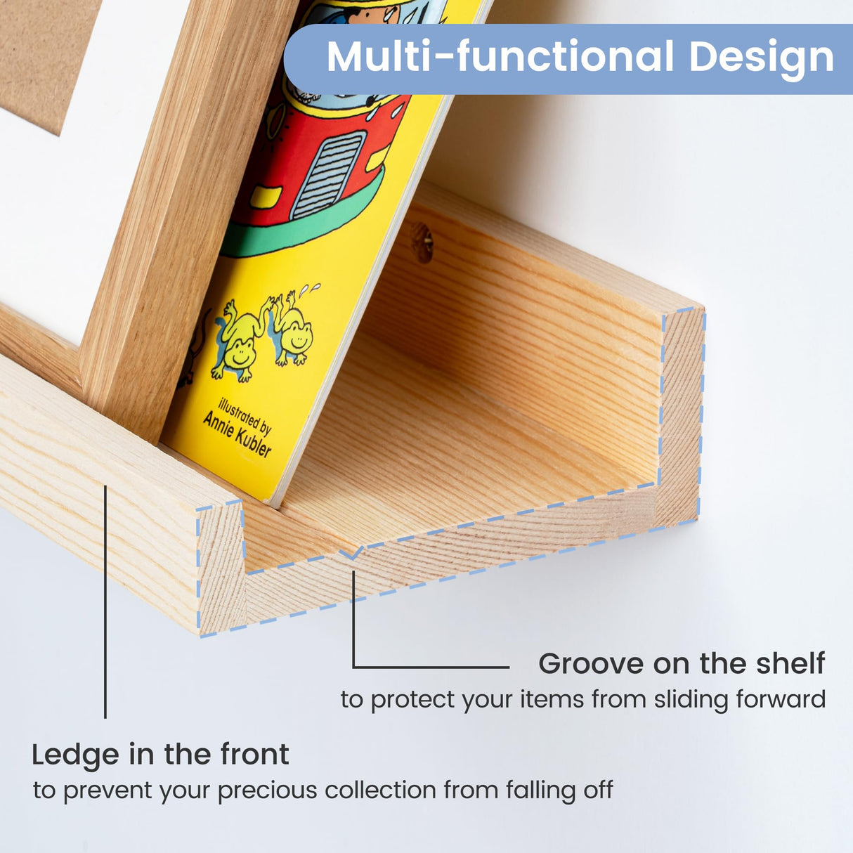 Picture Ledge Shelf, Floating Shelves Set of 2, Solid Pine Wood 72'' Long Large Nursery Book Shelves for Toys Storage, Kids Bookshelf for Living Room Bedroom Decor Books Photo Frames, Natural FLYJOE