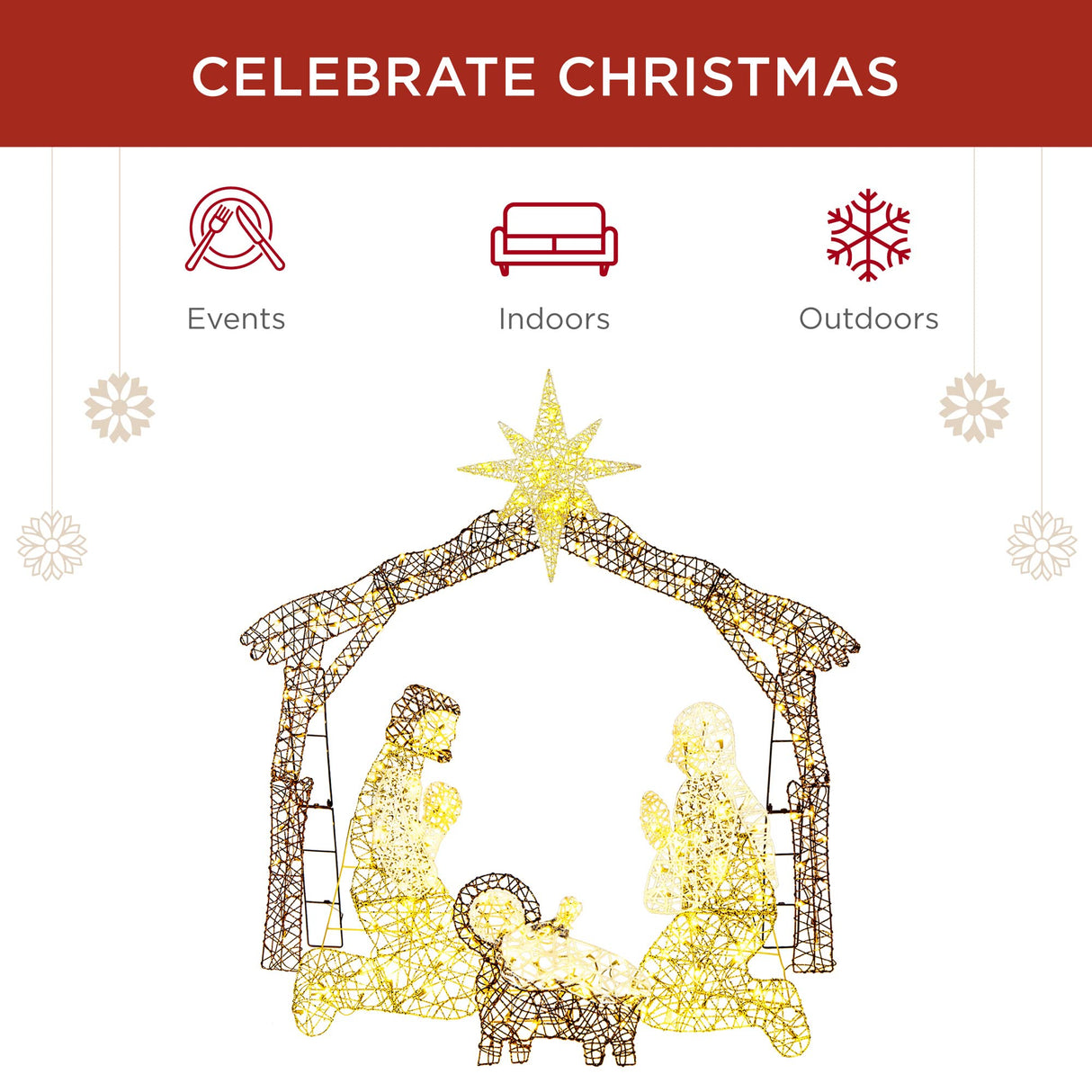 Best Choice Products 6ft Lighted Outdoor Nativity Scene, Christmas Holy Family Yard Decoration w/ 190 LED Lights, Stakes, Zip Ties Best Choice Products