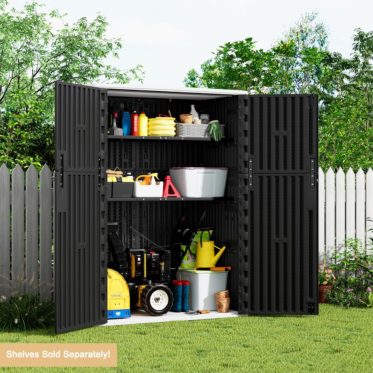 KINYING Outdoor Vertical Storage Shed,57 Cu.ft Outdoor Storage Cabinet Waterproof,Resin Sheds & Outdoor Storage Clearance for Garden,Patio,Backyard,Lockable (Black) KINYING