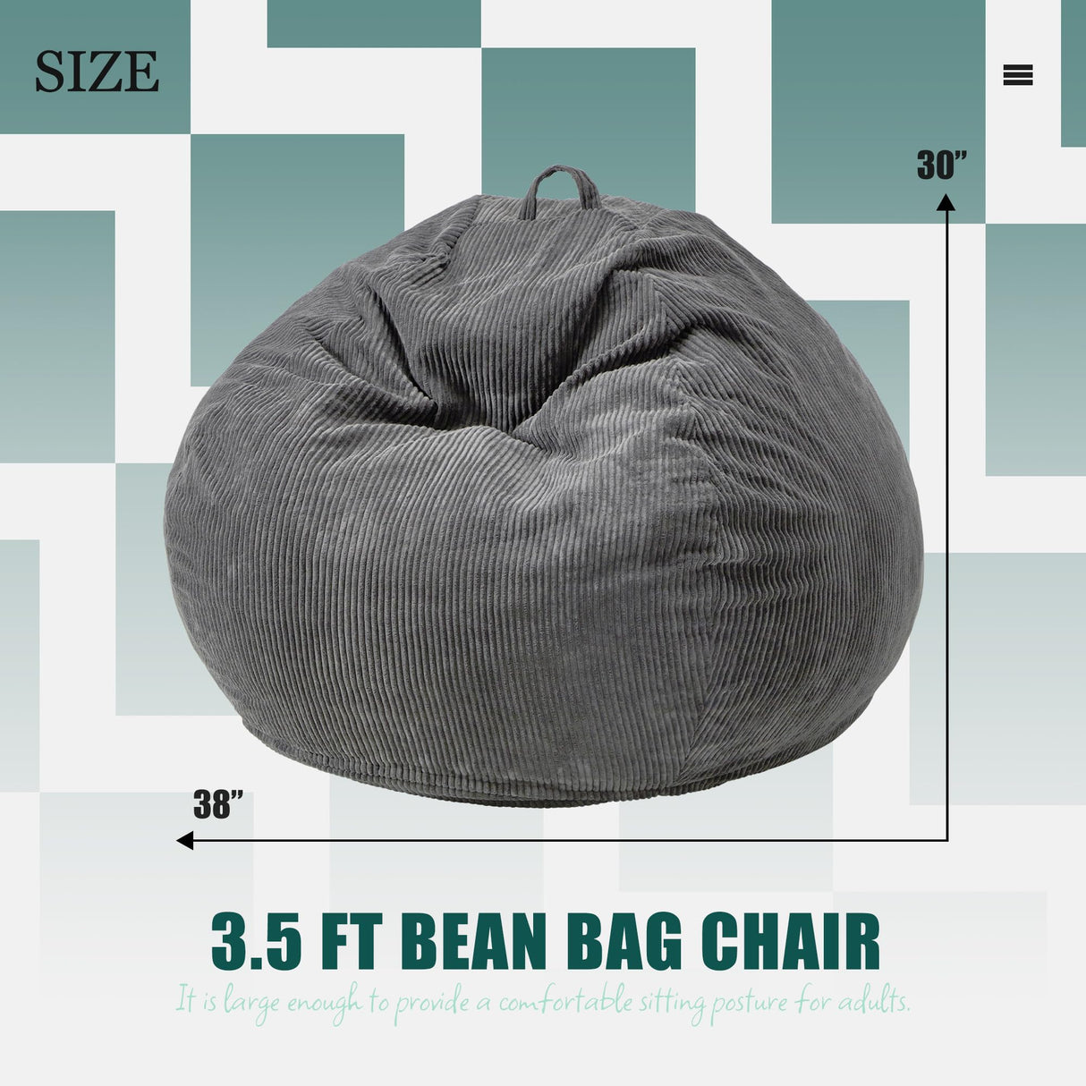 Hobestluk 3.5FT Bean Bag Chair Large Bean Bag with Filler Included Bean Bag Chairs for Adults Teardrop Bean Bag Chair with Removable Cover for Bedroom Living Room - (Large, Grey) Hobestluk