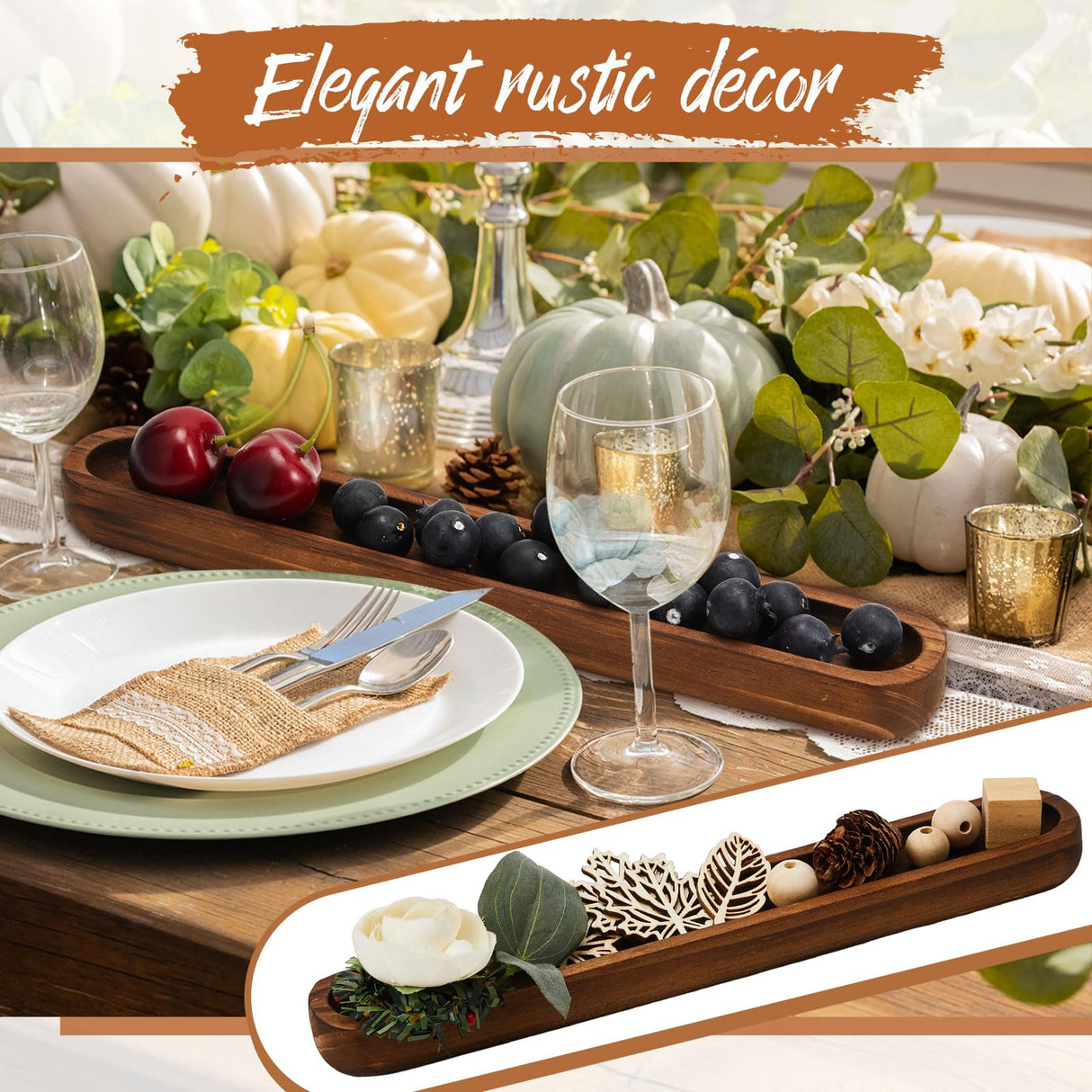 Thyle 8 Set Small Wooden Dough Bowls 12 x 1.8 x 1 Inch Rustic Wood Long Tray Decorative Long Wooden Bowl Accessories Wood Bowl Decor for Home Table Centerpiece Display Decoration Thyle