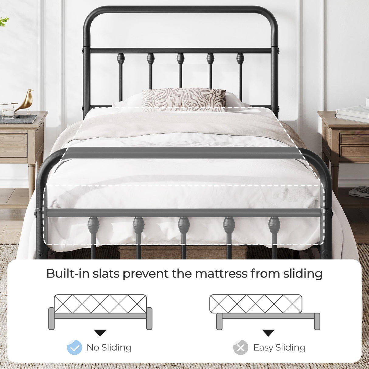 Yaheetech Classic Metal Platform Bed Frame Mattress Foundation with Victorian Style Iron-Art Headboard/Footboard/Under Bed Storage/No Box Spring Needed/Twin Size Black Yaheetech