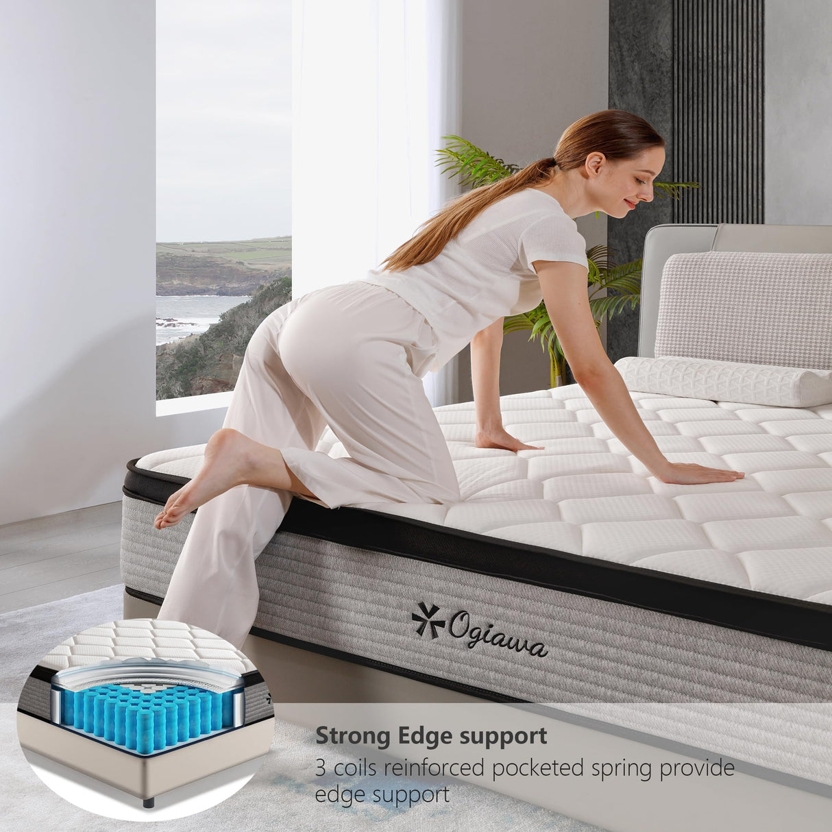 OGlAWA Queen Size Mattress Memory Foam 10 inch Gry Queen Mattress a Box indvidual Pocket Sping Breathable Comfontable for Sleep Suporive Pressure Reie. (10 inch, Queen) OGIAWA