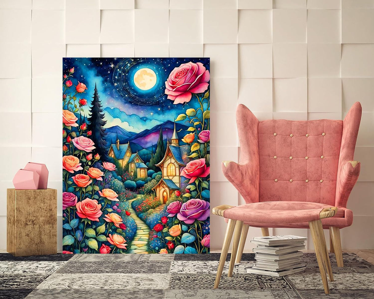 Flower Moon Diamond Art Kits for Adults-Flower Moon Diamond Painting Kits for Adults Beginners, 5D DIY Full Drill Round Rhinestone Gem Art Crafts Paintings for Home Wall Decor 12"x16" WoodArtSupply