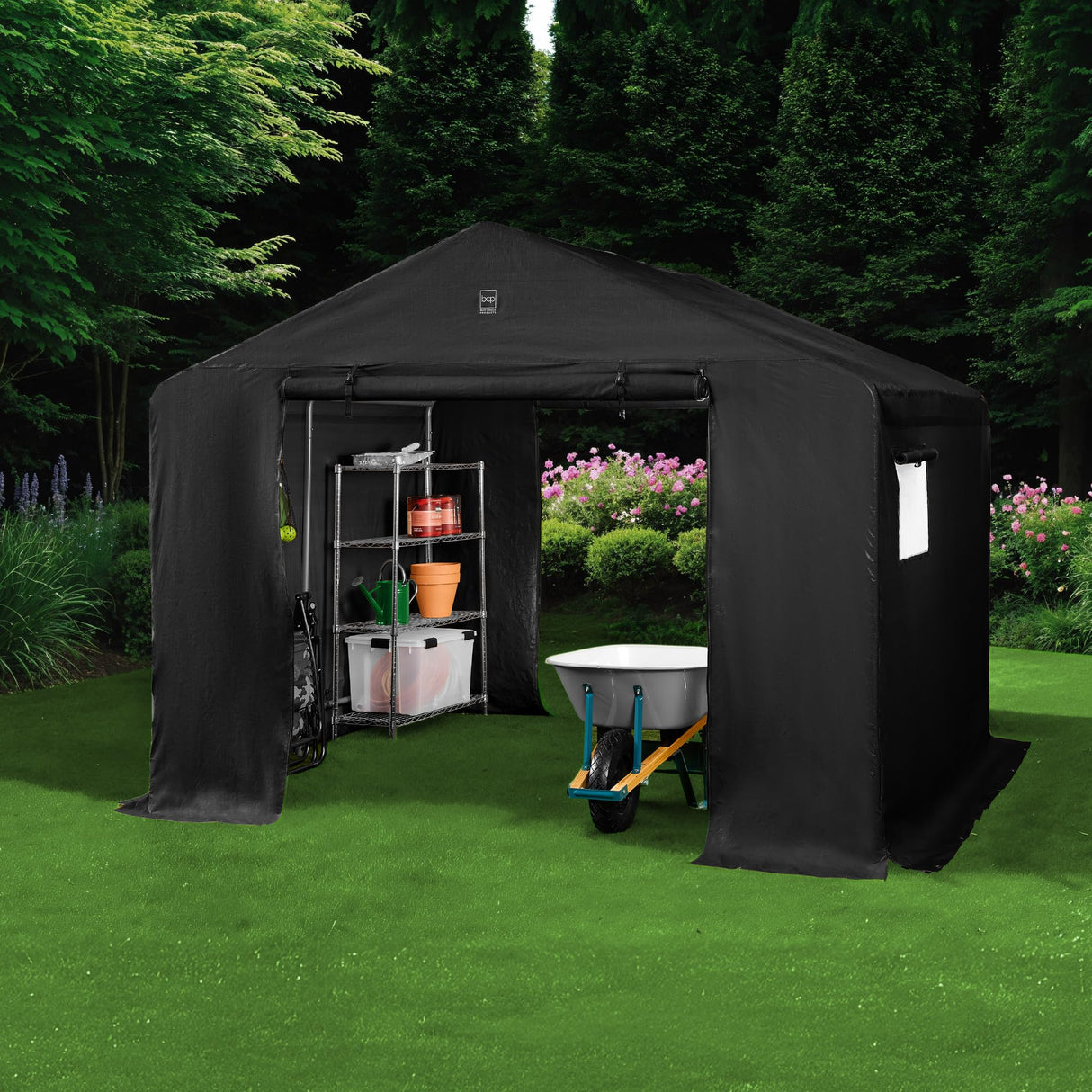 Best Choice Products 10x8ft Outdoor Storage Shed, Carport, Canopy Shelter, Dual Doors & Windows, Metal Frame, Weather-Resistant, Perfect for Storing Motorcycle, Bike, Garden Tools – Black Best Choice Products