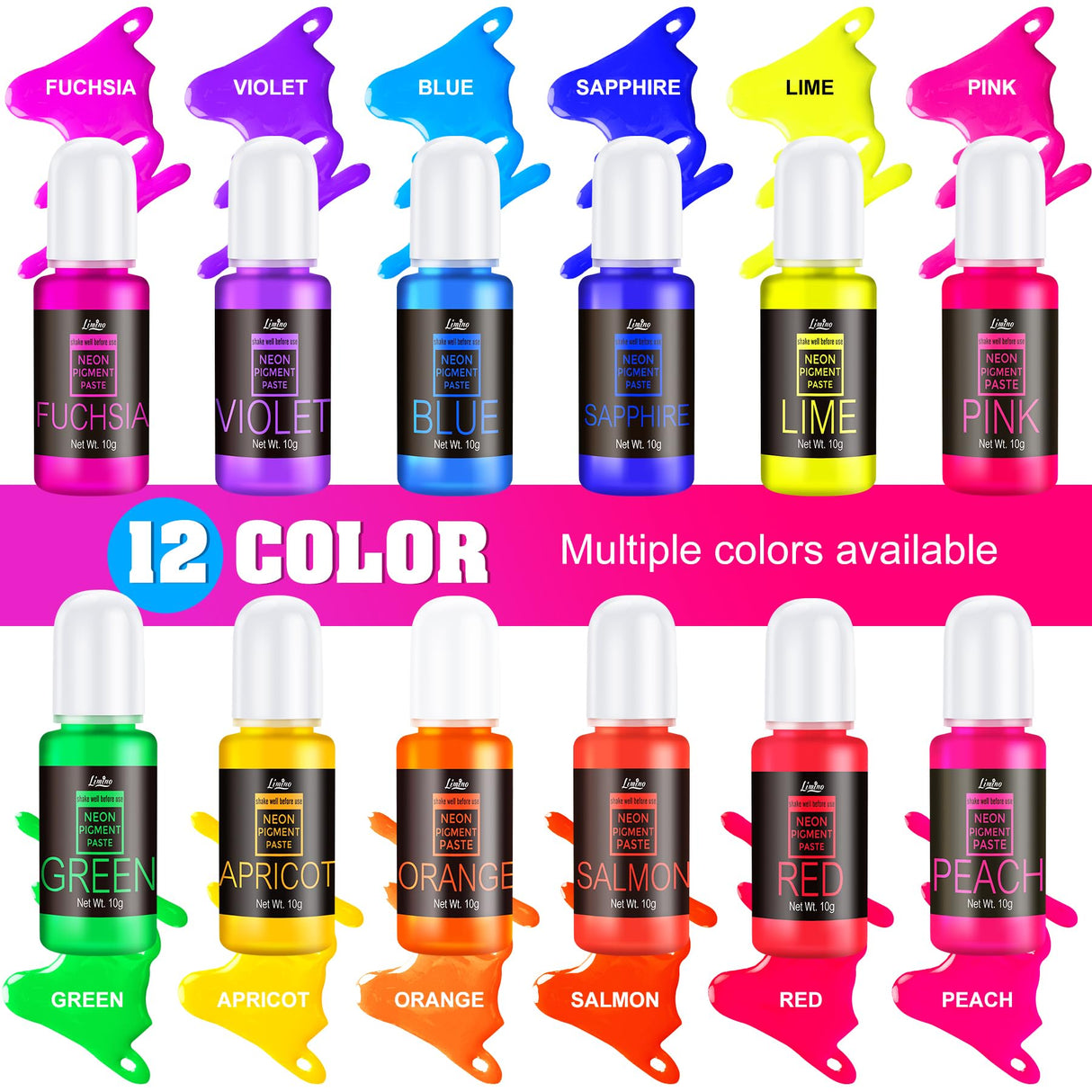 Neon Pigment Paste - 12 Colors Concentrated Color Pigment for Epoxy Resin, Nail Art, Candle, Slime and Bath Bomb, Neon Resin Dye for Jewelry, Halloween Makeup, Tumblers, Coasters and Crafts Limino