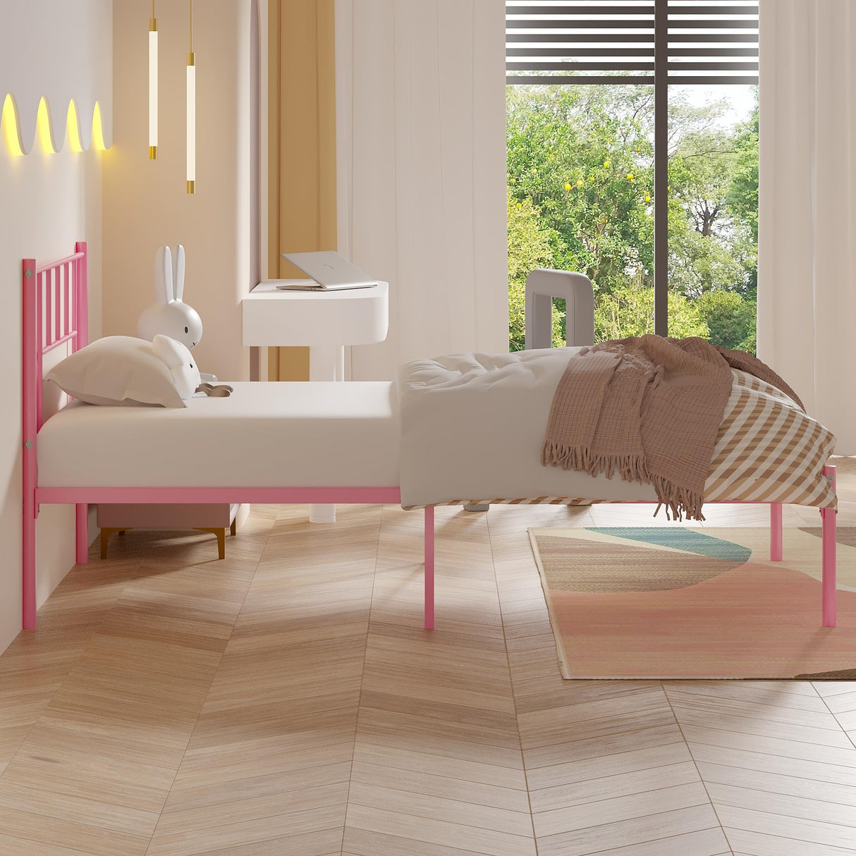 VECELO Twin Metal Platform Bed Frame with Headboard, Heavy Duty Steel Slat Support, Under Bed Storage,No Box Spring Needed, Easy Assembly VECELO