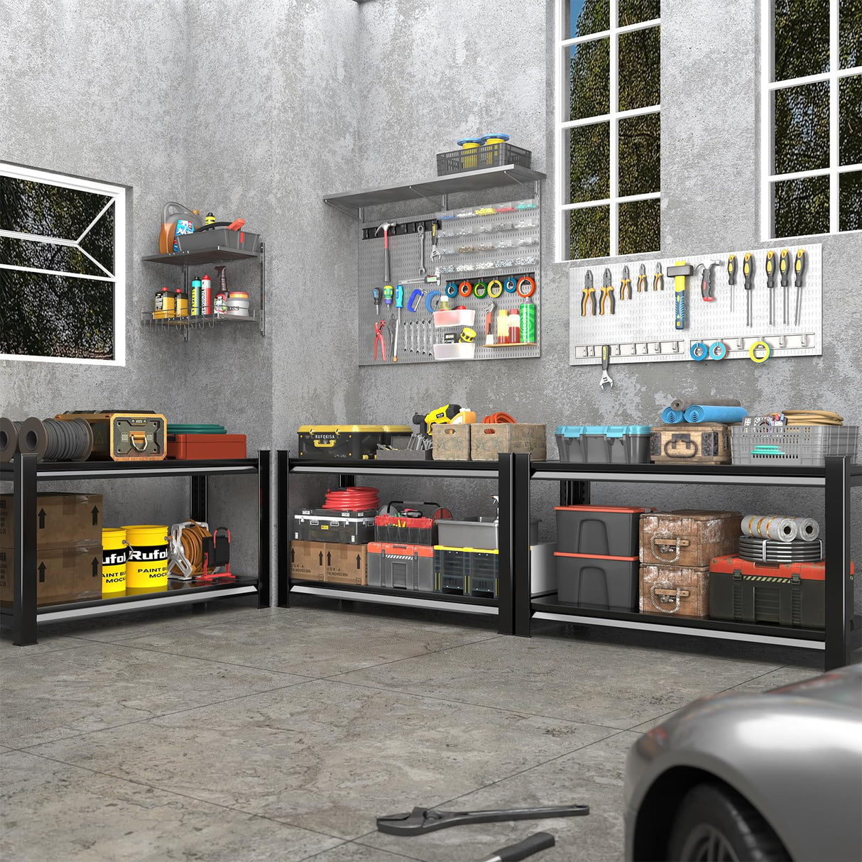 Rufokisa 48" W 2-Tier Garage Shelving Heavy Duty, 1120LBS Loads Garage Storage Shelves, Metal Shelving Units and Storage Racks, Industrial Utility Shelf Heavy Duty,48" Wx16 Dx39 H, Black Rufokisa