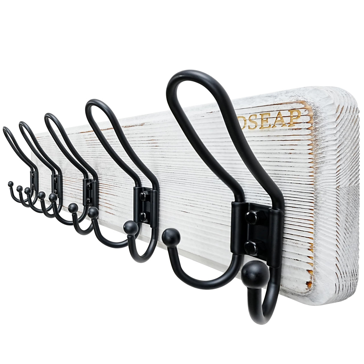 Dseap Coat Rack Wall Mounted - Heavy Duty Farmhouse Rustic Wall Coat Hanger with 5 Wire Hooks for Clothes Hat Jacket Towel, RusticWire, J1-5A, Whitewash & Black Dseap