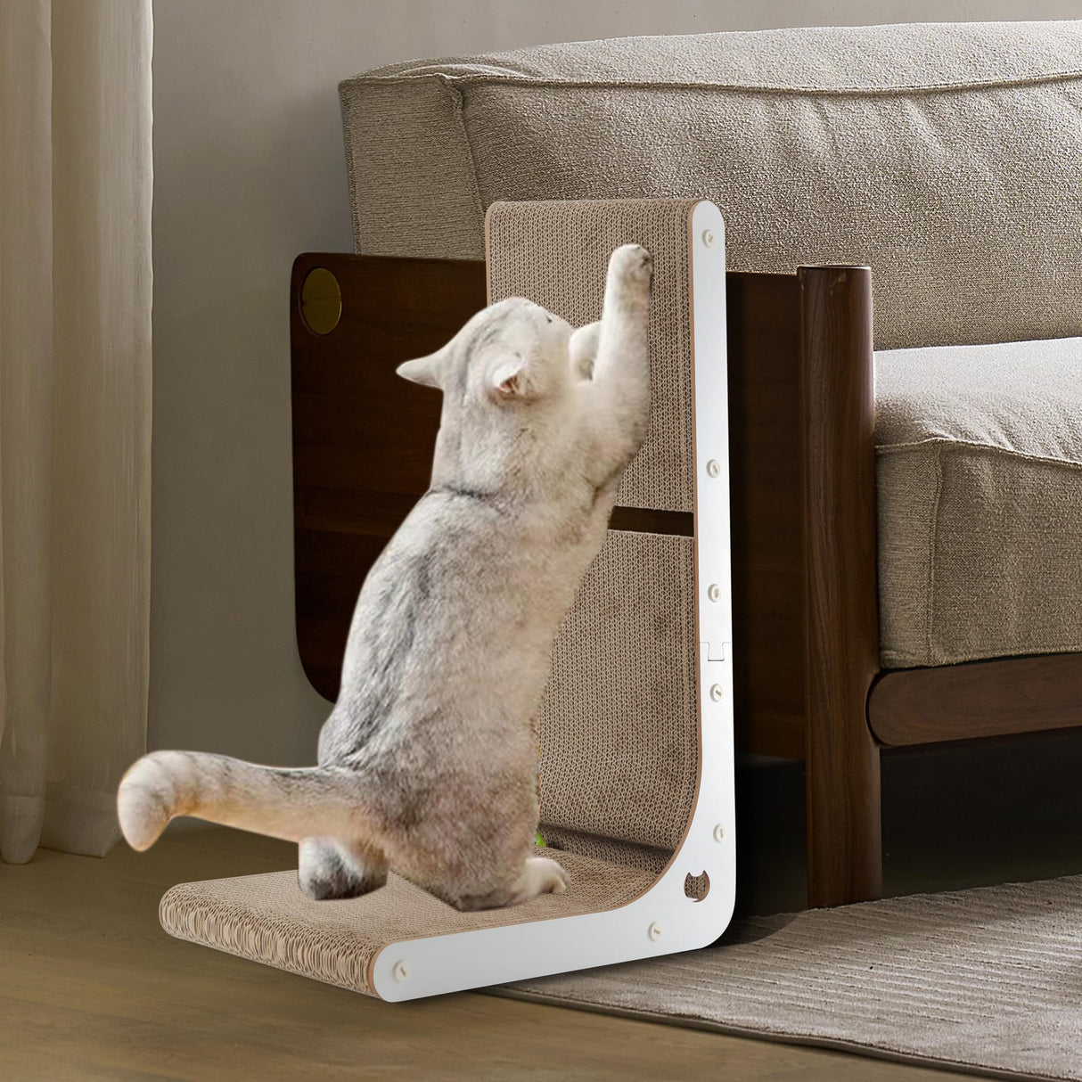 SMARTBEAN Cardboard Cat Scratcher, Vertical Cat Scratching Board, 23.6 Inch L-Shape Cat Scratch Pads with Built-in Catnip Toy Balls, Wall-Mount Cat Scratchers for Indoor Cats SMARTBEAN