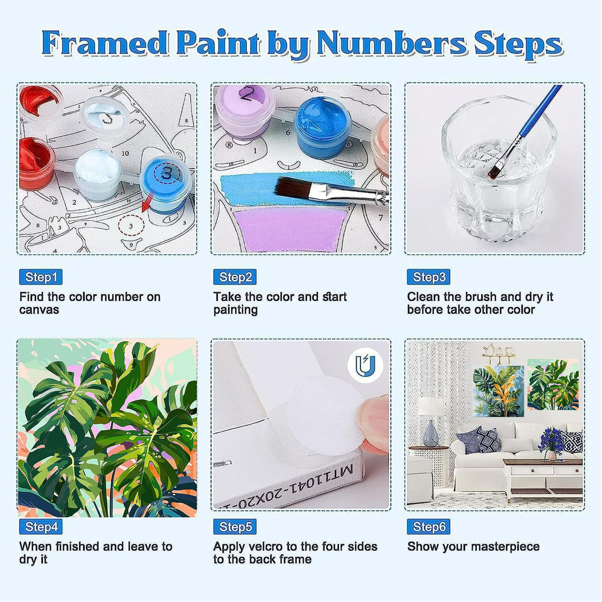 2 Pack Paint by Numbers with Frame,Plants Paint by Numbers Kit for Adults,Plant Painting by Numbers for Beginner on Canvas,Easy Oil Painting Arts Gift Crafts Kits for Home Wall Decor 8x8inch YarnWhimsy