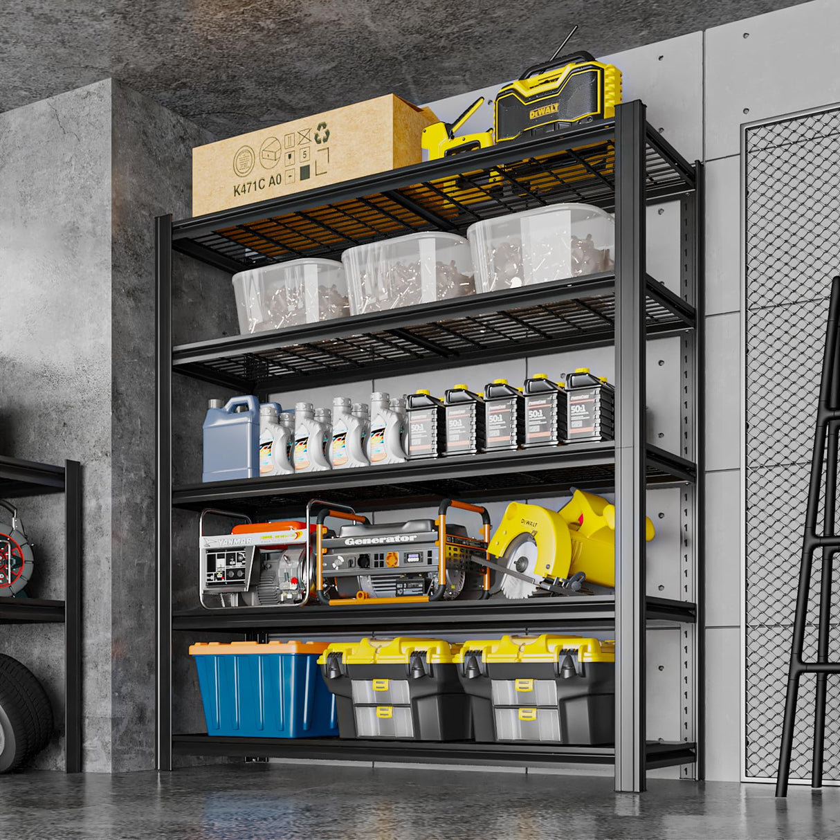 LI JIU HOME 5 Tier Metal Shelving Unit, Adjustable Storage Shelves, 84" H x 55" W x 24" D Heavy Duty Garage Shelves for Warehouse, Basement, Kitchen, Pantry, Living Room, Black (5T 84 * 55 * 24) LI JIU HOME