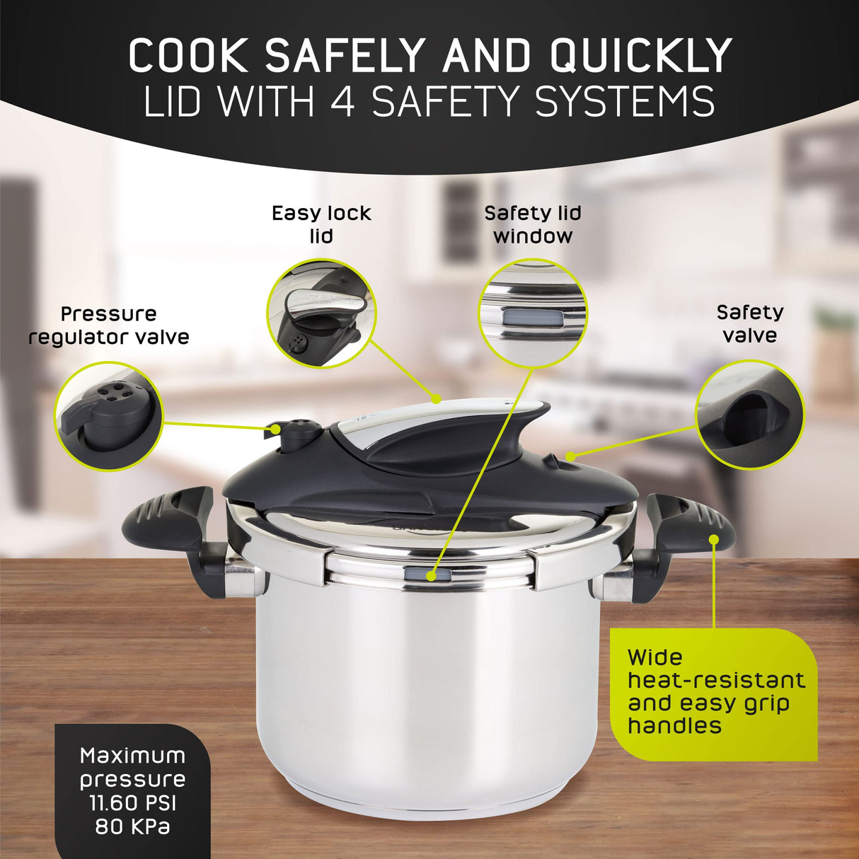 Universal 6.3 Quart / 6 Liter Stainless Steel Easy Use Pressure Cooker + Extra Glass Lid, Induction Compatible, Pressure Cooker & Multipurpose Pot, 7 servings, Pressure Canner universal