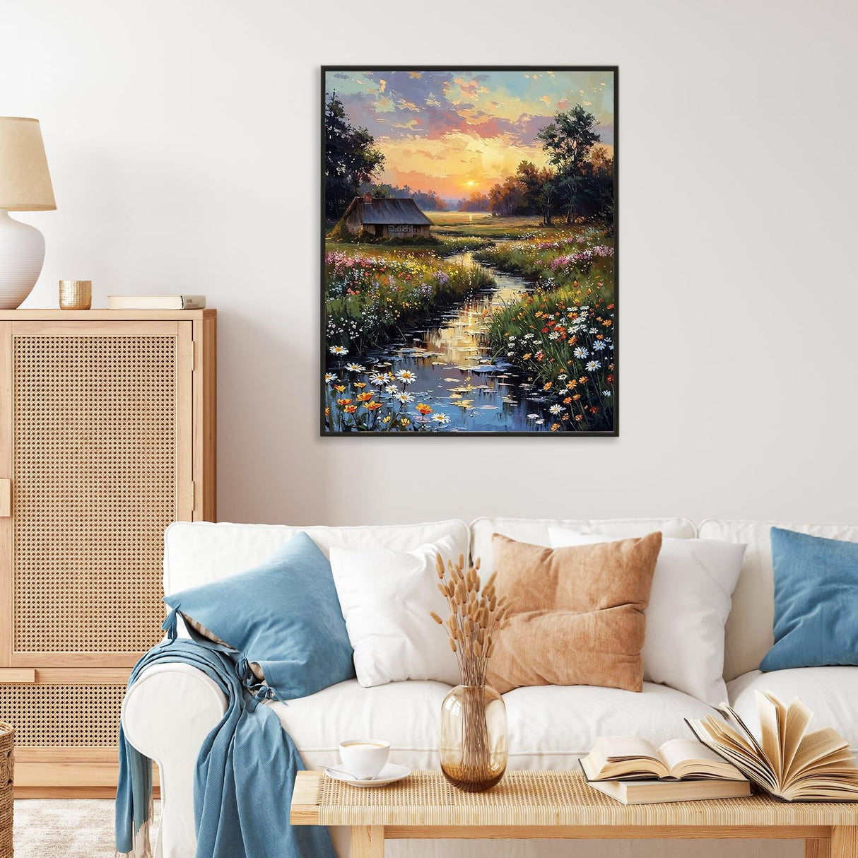 Paint by Numbers Kit for Adults - Countryside Sunset Adult Paint by Number Kits on Canvas Without Frame for Beginner, Stream Landscape Oil Painting by Numbers Kit for Gift Home Wall Decor 16x20 Inch Camocin