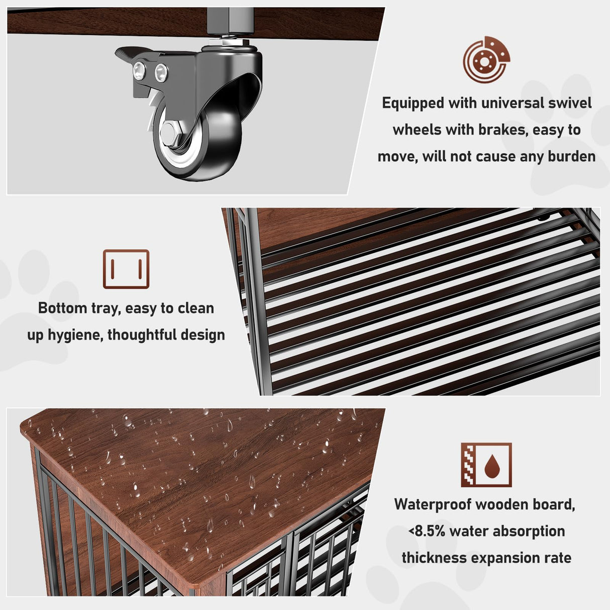 Dog Crate Furniture, 32" Dog Kennel Furniture, Small Dog Kennel Indoor, Dog Crates for Small Dogs, Wooden Dog Crate with Wheels, Tray, Feeding Window Ageroul