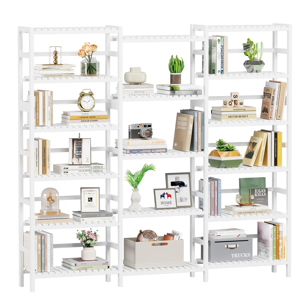 FOTOSOK Triple Wide 6-Tier Bookshelf and Bookcase,Large Freestanding Book Shelf with 17 Open Display Shelves, Tall Bookshelf Plant Flower Shelf Rack Storage Organizer Unit for Living Room, White FOTOSOK