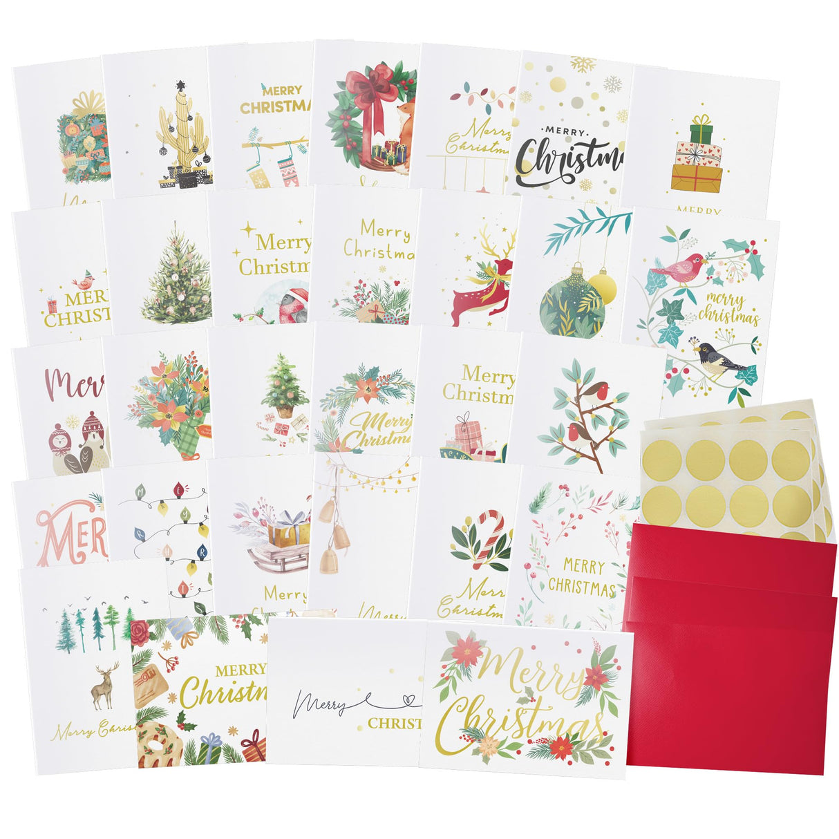 Dessie 30 Unique Christmas Cards with Envelopes 4x6 and Gold Sealing Stickers. Short Greetings Inside. Boxed Christmas Cards and Happy Holiday Greeting Cards Set. Dessie