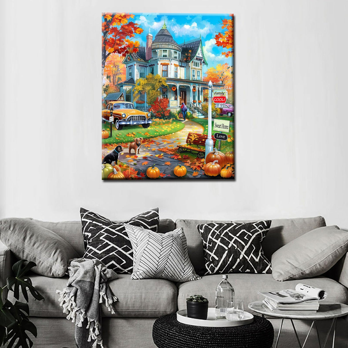 American Farm with Car Painting Autumn Landscape Paint by Number Kits 16 x 20 inch Canvas Castle DIY Oil Artwork for Adults Beginner with Brushes and Acrylic Boat Art Home Decor Boho Gift(Frameless) Tucocoo