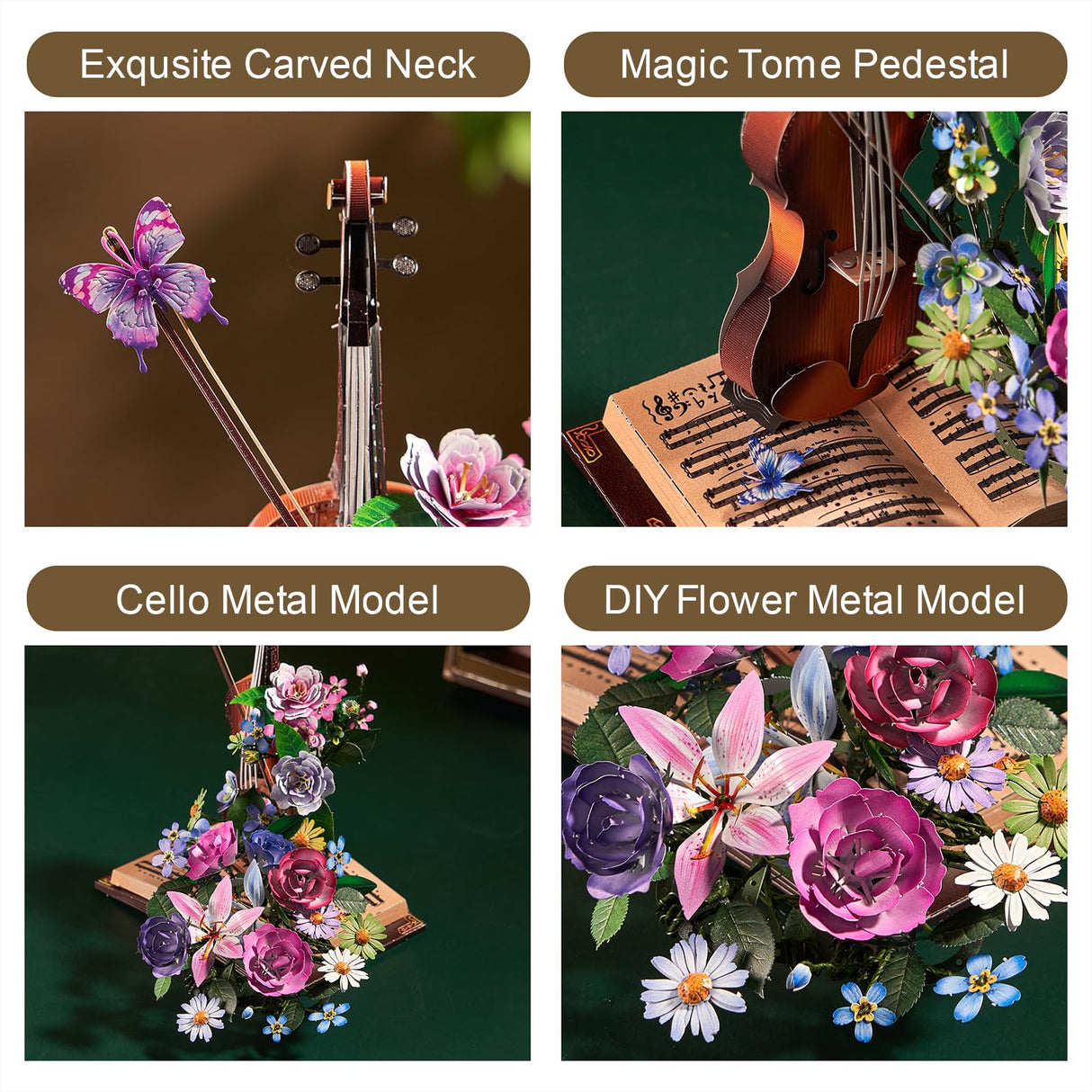 3D Metal Puzzles for Adults, Cello 3D Metal Model Kits for Adults to Build, DIY Flower Model Building Kit for Ages 14+ Adult Women Men, Difficult DIY for Assembly, Birthday Gifts for Women Men Hobby INTELIVE