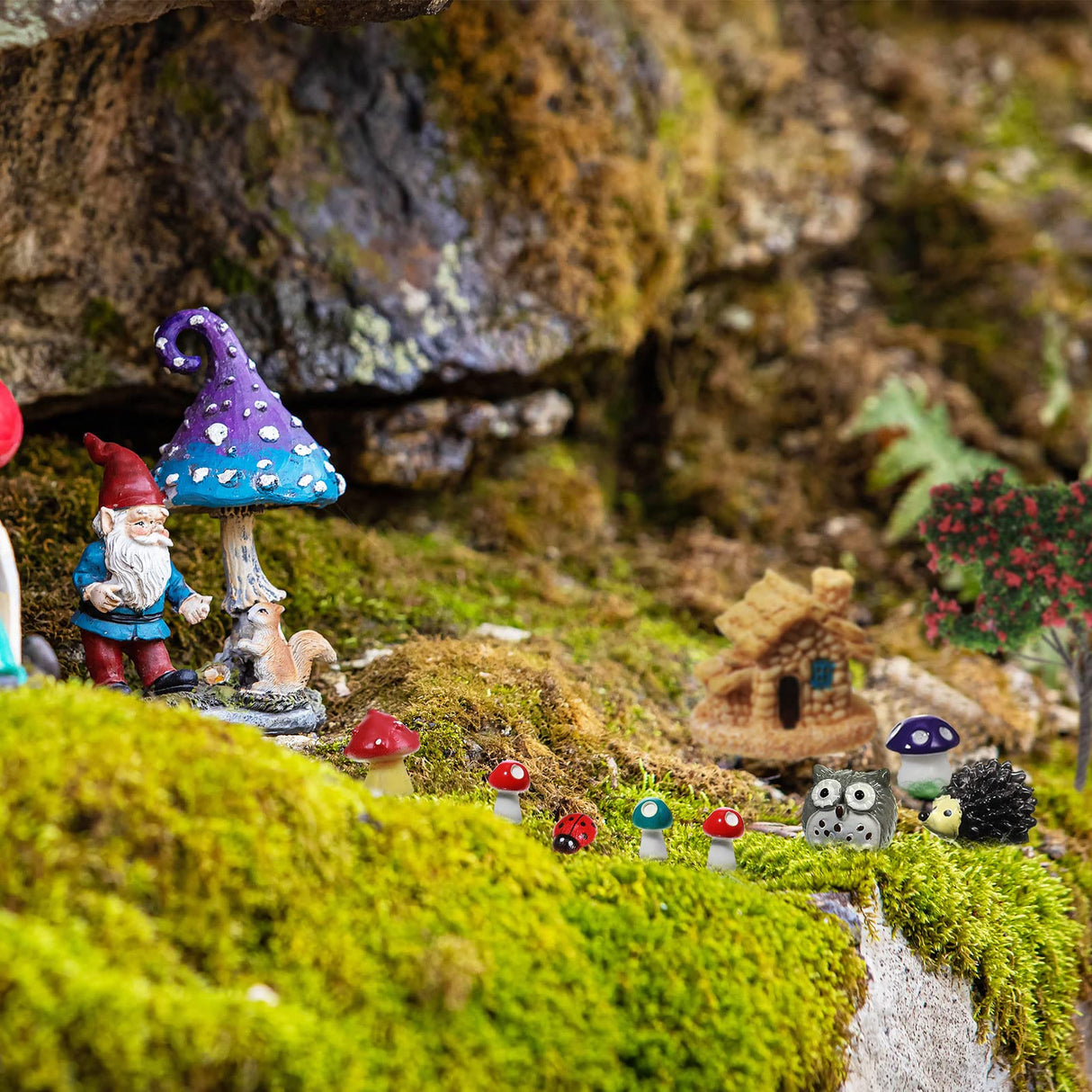 Canlierr 58 Pcs Mini Garden Accessories Set Fairy Village Miniature Fairy House Starter Kit Mini Terrarium Figurines Micro Landscape Mixed Model Tree Diorama Supplies for DIY Succulent Dollhouse Craft Canlierr