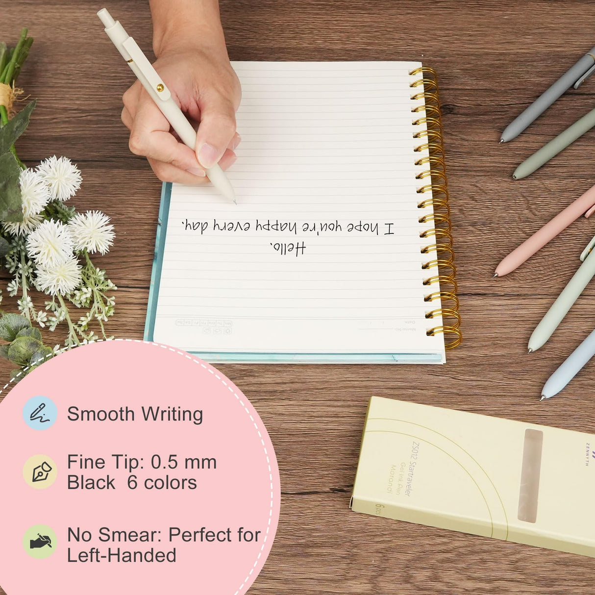 Ddaowanx Gel Pens, 6 Pcs 0.5mm Quick Dry Black Ink Pens Fine Point Smooth Writing Pens, Cute Office School Supplies Gifts for Women Ddaowanx