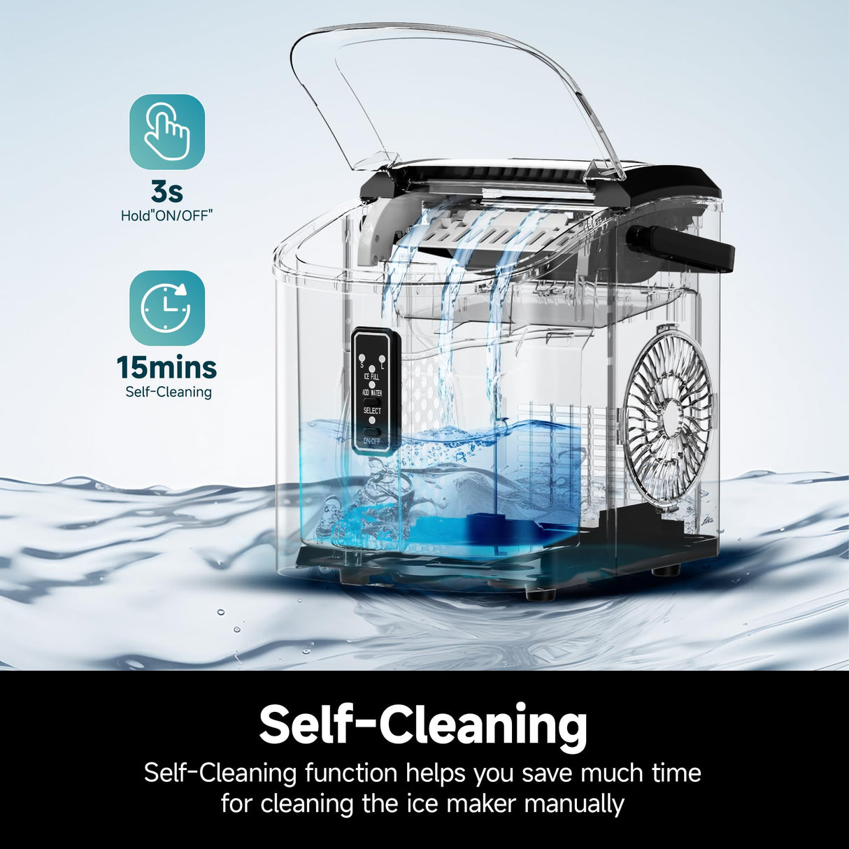 EUHOMY Ice Maker Countertop, 9 Cubes Ready in 6 Mins, 26lbs/24H, Self-Cleaning, Portable Ice Maker Machine with Carry Handle, Basket and Scoop, 2 Sizes of Bullet Ice for Home, Kitchen, Office EUHOMY