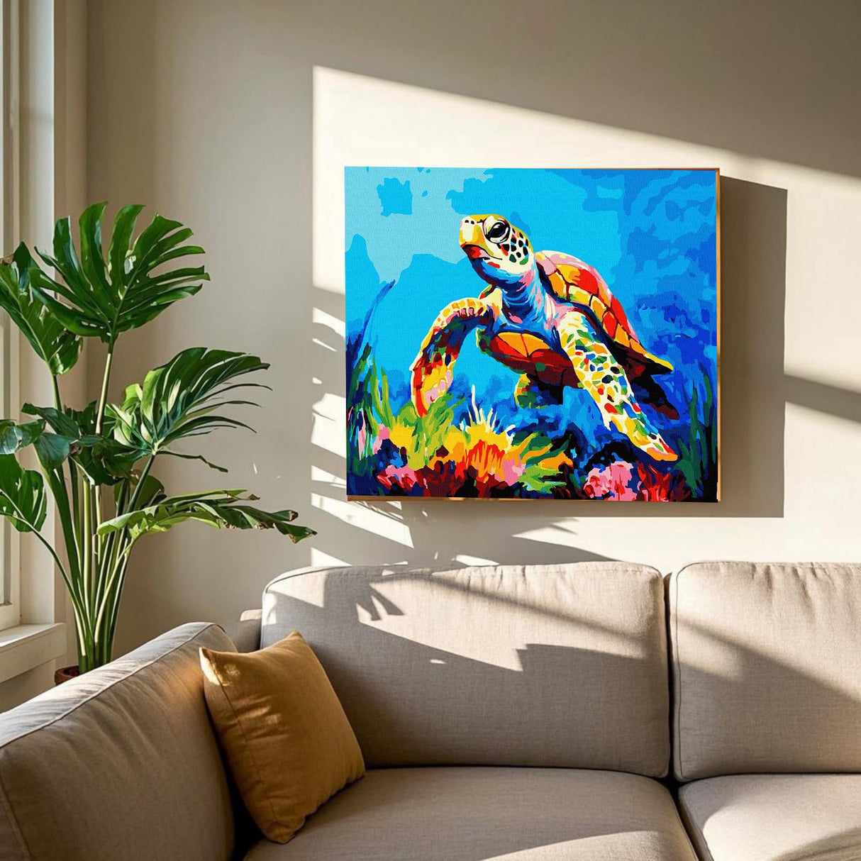 Paint by Numbers Kit for Adults Kids with Frame, Framed Paint by Number Kids Adult Canvas Number Painting by Numbers Arts and Crafts Kits for Adults, Wandering Turtle 12x16inch Komking