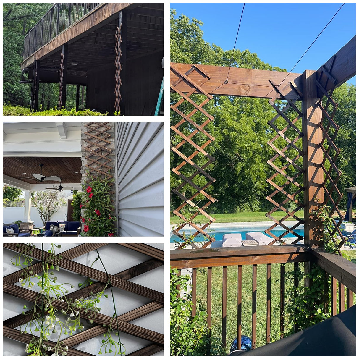 4 PCS Expandable Garden Trellis, 12" x 75" Wooden Lattice Fence Wall Panel Stretchable Decorative Fences Lattice Trellis for Climbing Plants Outdoor Ivy Vine Rose Clematis Garden Patio Room Decor (4) Bounmer