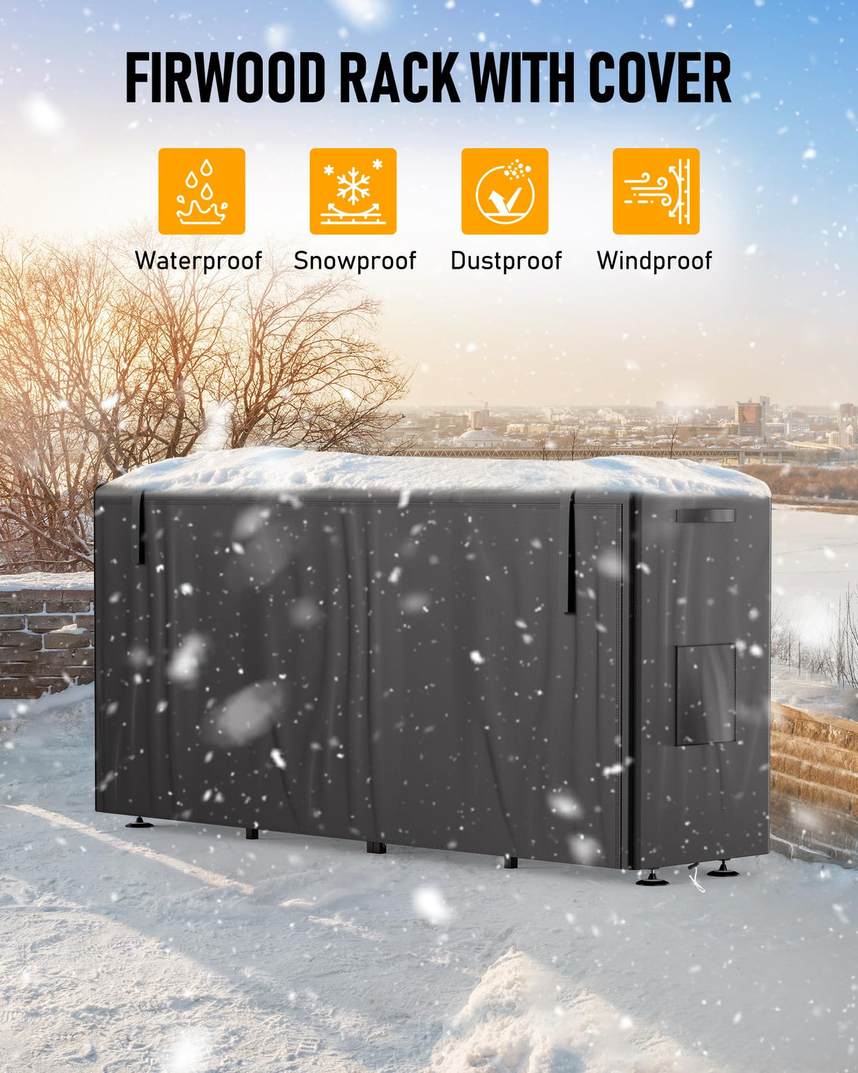 Brightown Firewood Rack Outdoor with Cover, 8FT Wood Rack for Firewood Indoor, Waterproof Fire Wood Holder Outside, Adjustable Heavy Duty Logs Stand Stacker Holder for Patio Deck, Black Brightown