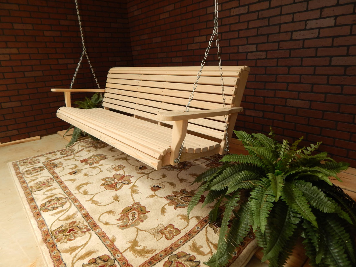 Generic 6ft Cypress Rolled Contoured Porch Swing, Heavy Duty Chains (800Lbs) with Cup Holder Arms, Unfinished Natural Wood Tone Generic