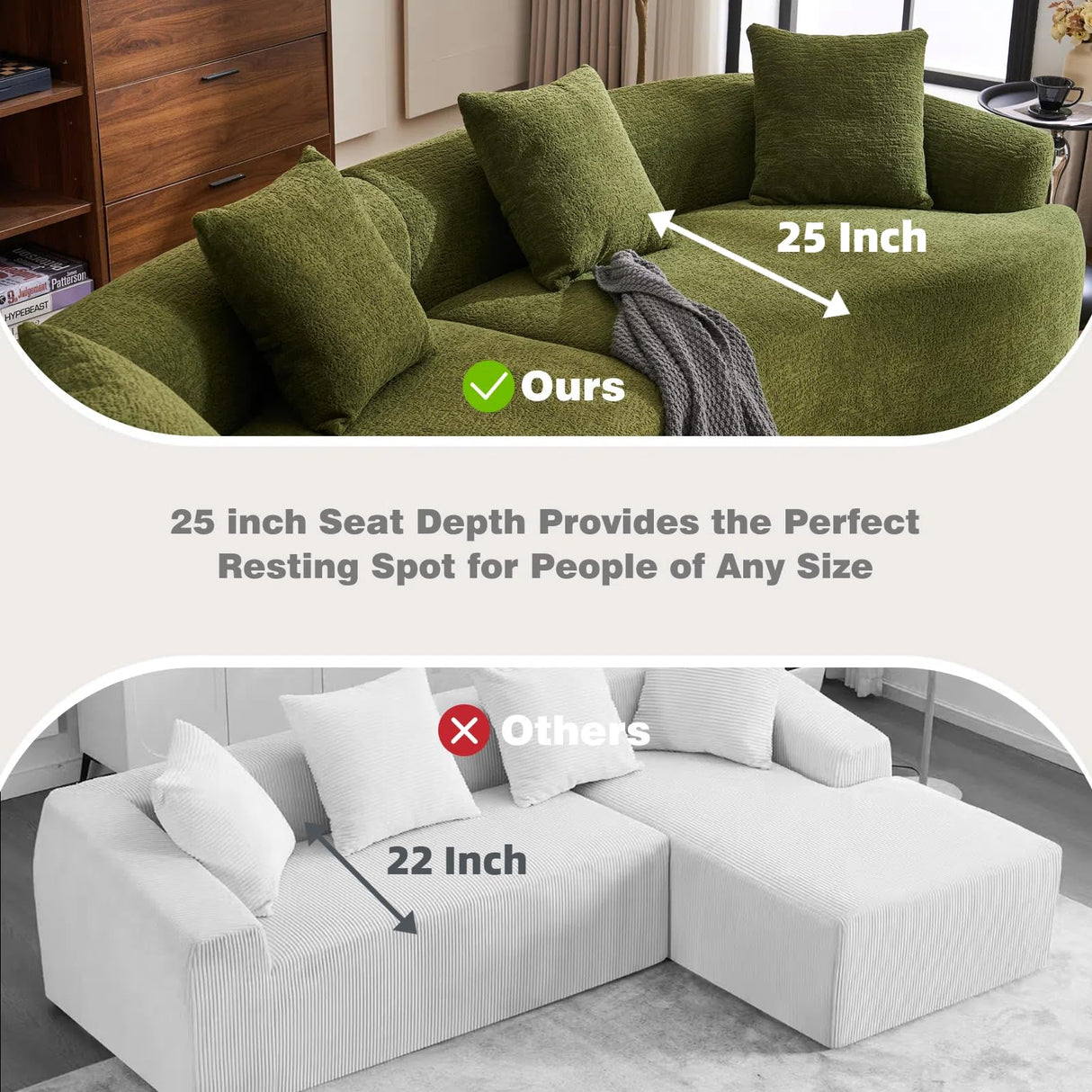 Quorflax 110.2" Curved Sectional Sofa,Luxury Wood Grain Chenille Fabric, Oversized Sectional Sofa,Compression Curved Couch for Living Room,No Assembly Needed (Green, 110.2 Inch) Quorflax