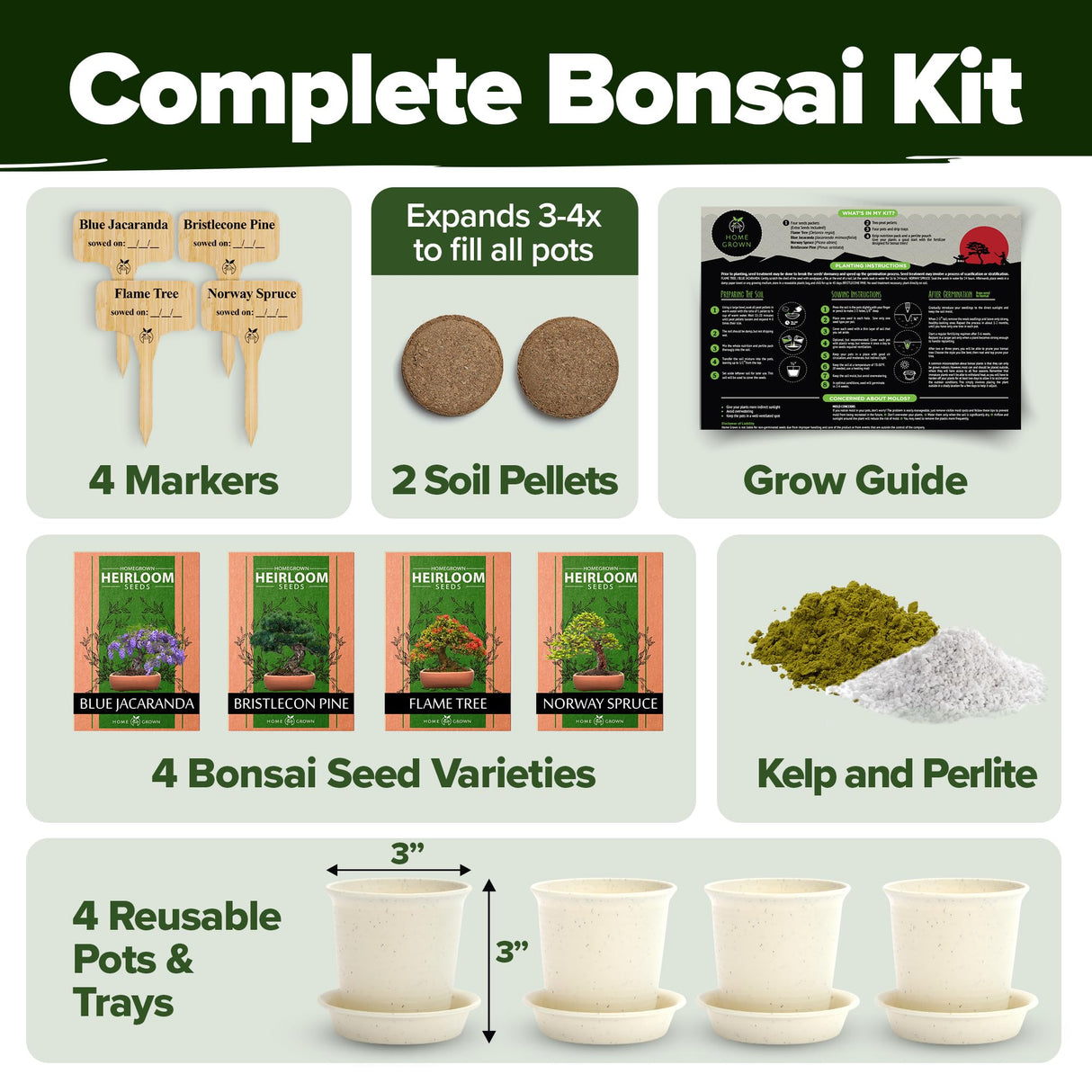 Bonsai Tree Kit - Gifts for Men & Women - Grow 4 Bonsai Trees - Unique Gardening Crafts for Adults, DIY Hobbies for Plant Lovers & Gardeners - Unusual Christmas Gift Ideas for Mom & Dad HOME GROWN