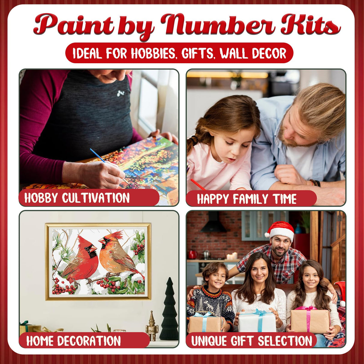 Christmas Paint by Numbers Kit for Adults Cardinal Paint by Number for Adults Beginner, Cardinal Paint by Numbers Art Supplies for Gift Home Wall Decor 16‘’W x 20''L hkejoi